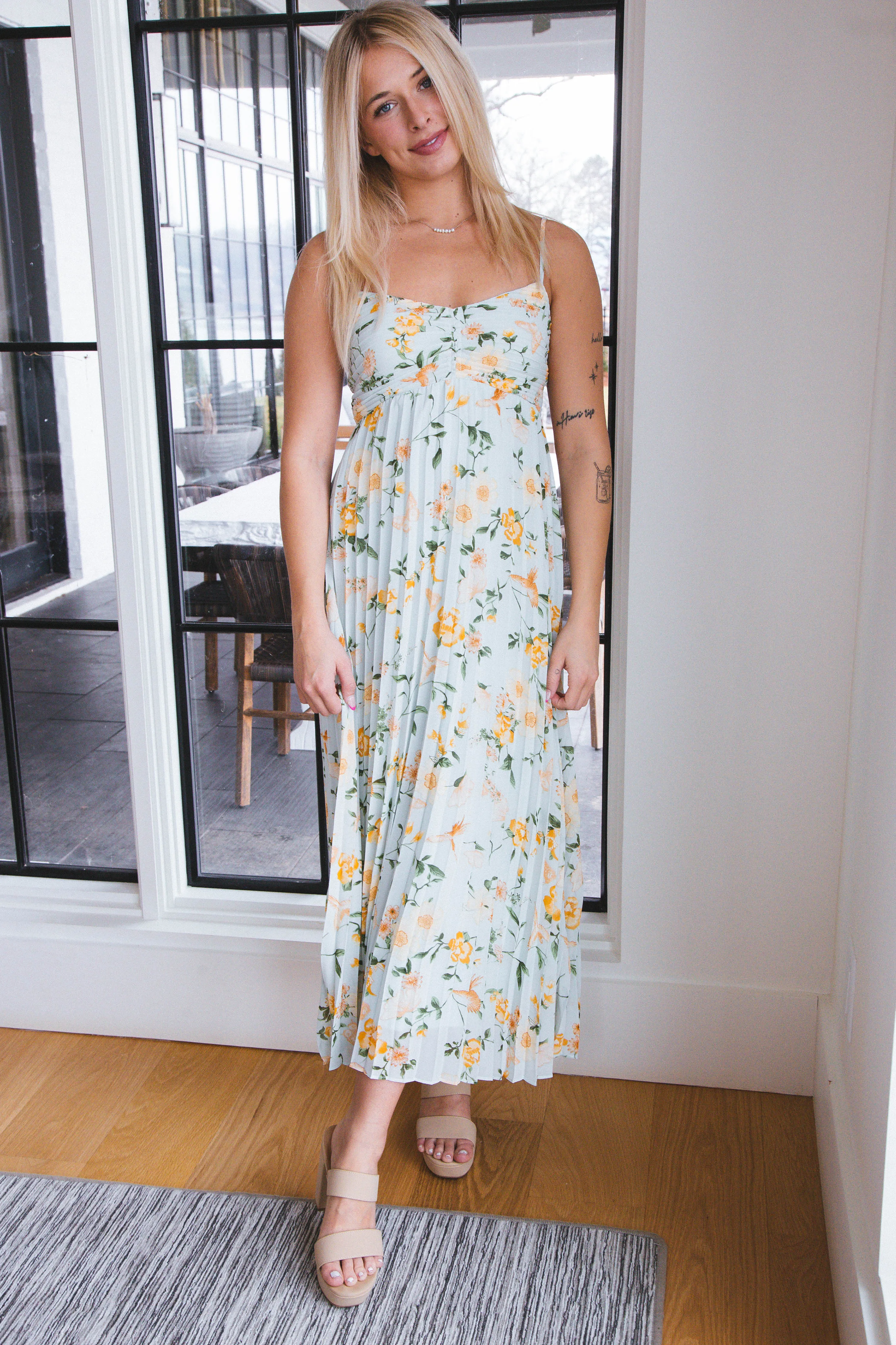 Aurelia Bird & Floral Print Midi Dress, Light Sage Multi sold by North & Main Clothing Company