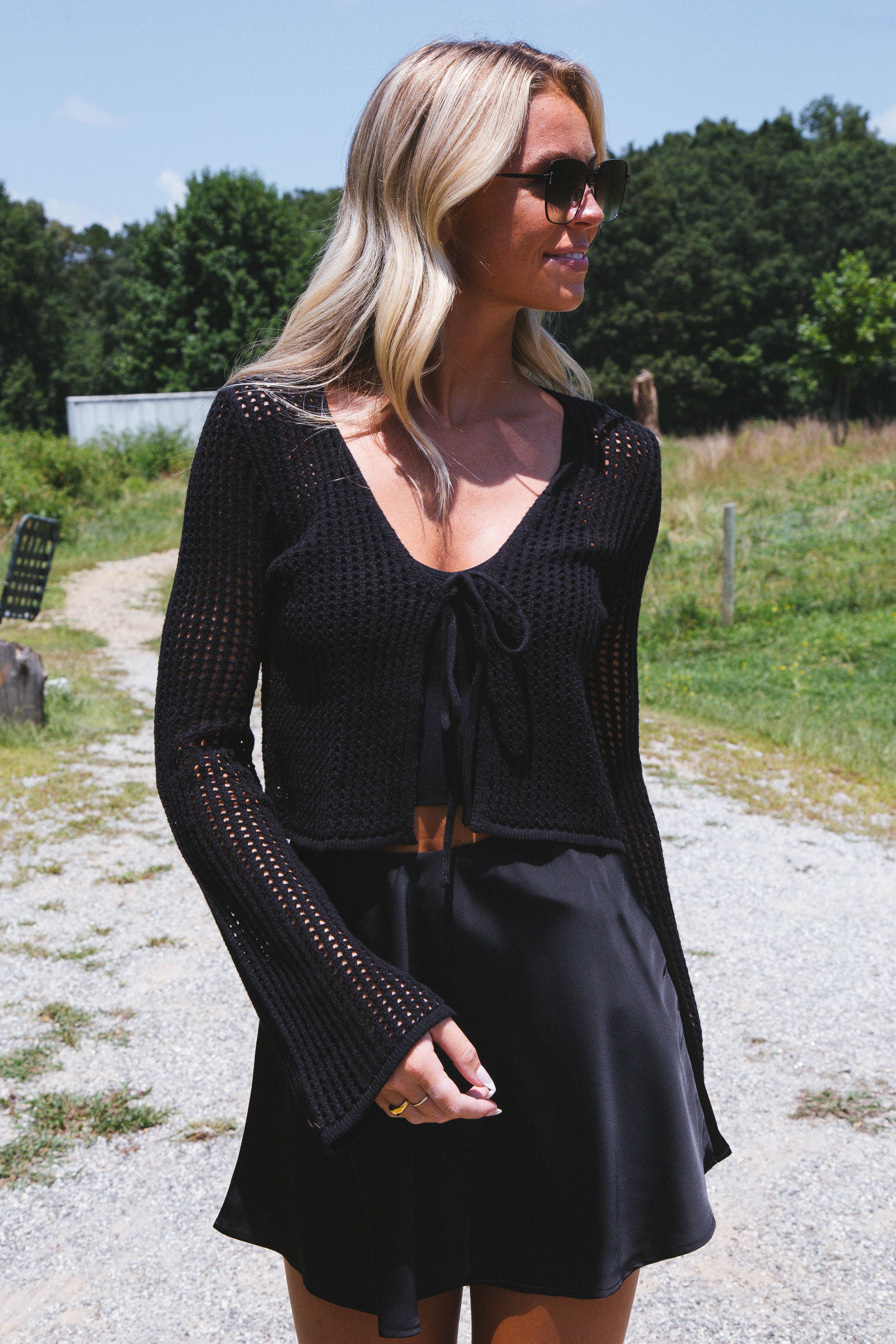 Sincerely Me Crochet Cardigan, Black sold by North & Main Clothing Company