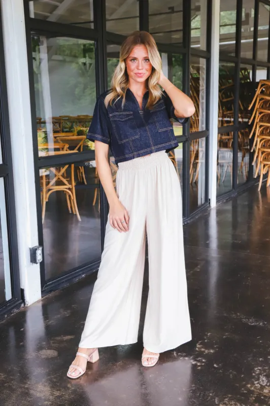 Gemma Smocked Waist Woven Pants, Taupe made by She and Sky