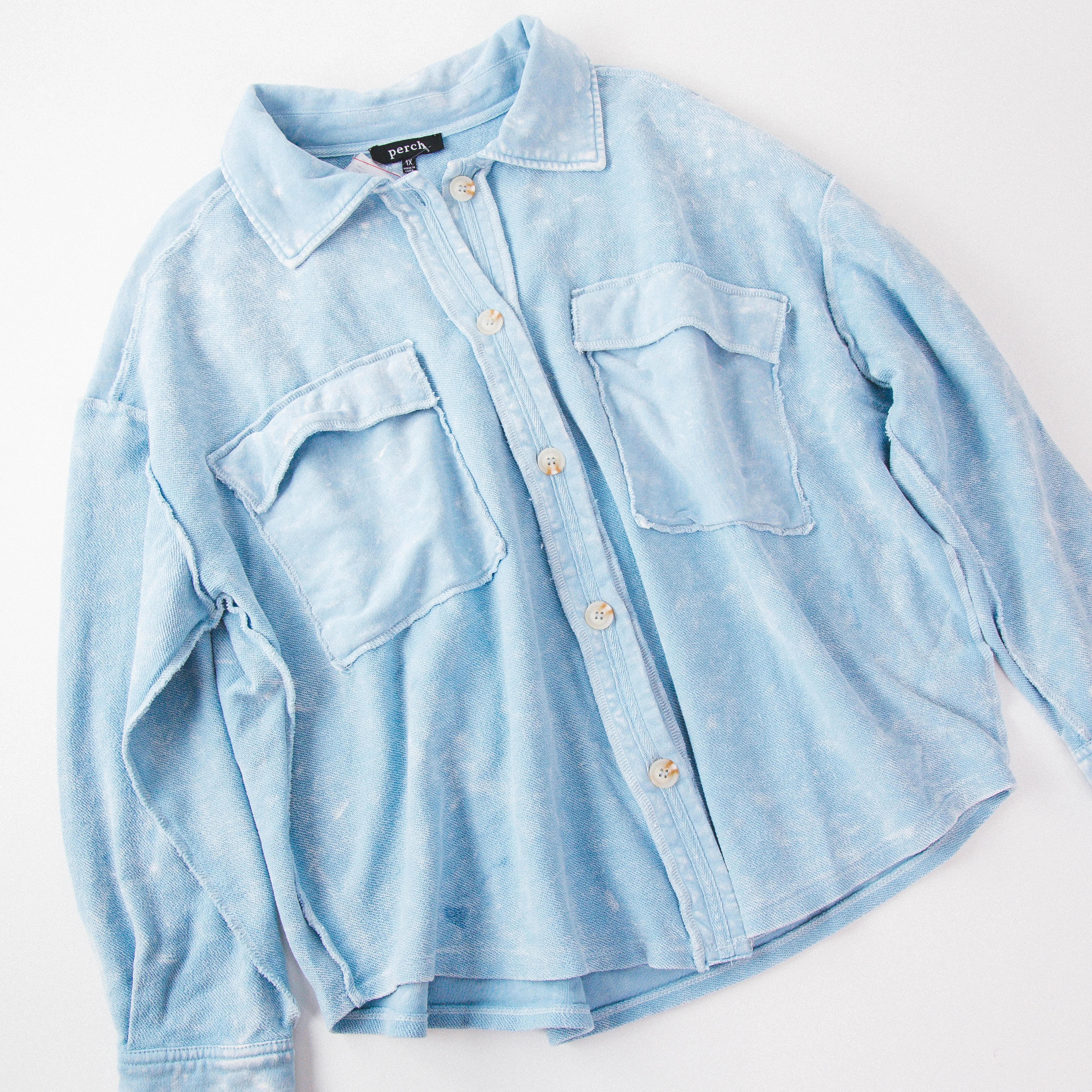 Harper Patchwork Shacket, Denim | Extended Sizes sold by North & Main Clothing Company product image thumbnail 5