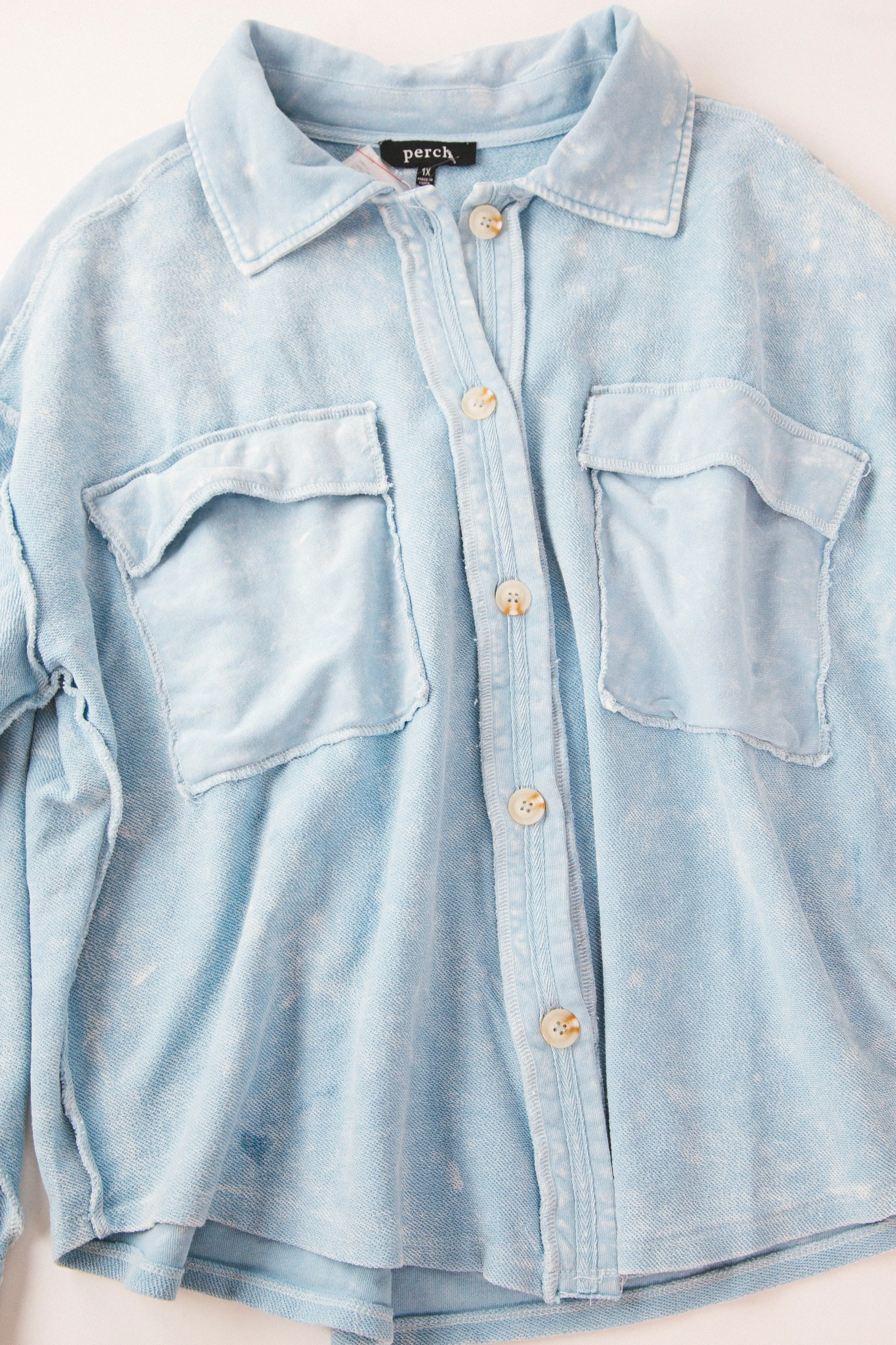 Harper Patchwork Shacket, Denim | Extended Sizes sold by North & Main Clothing Company