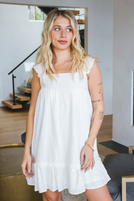 Magnolia Ruffle Square Neck Mini Dress, White sold by North & Main Clothing Company