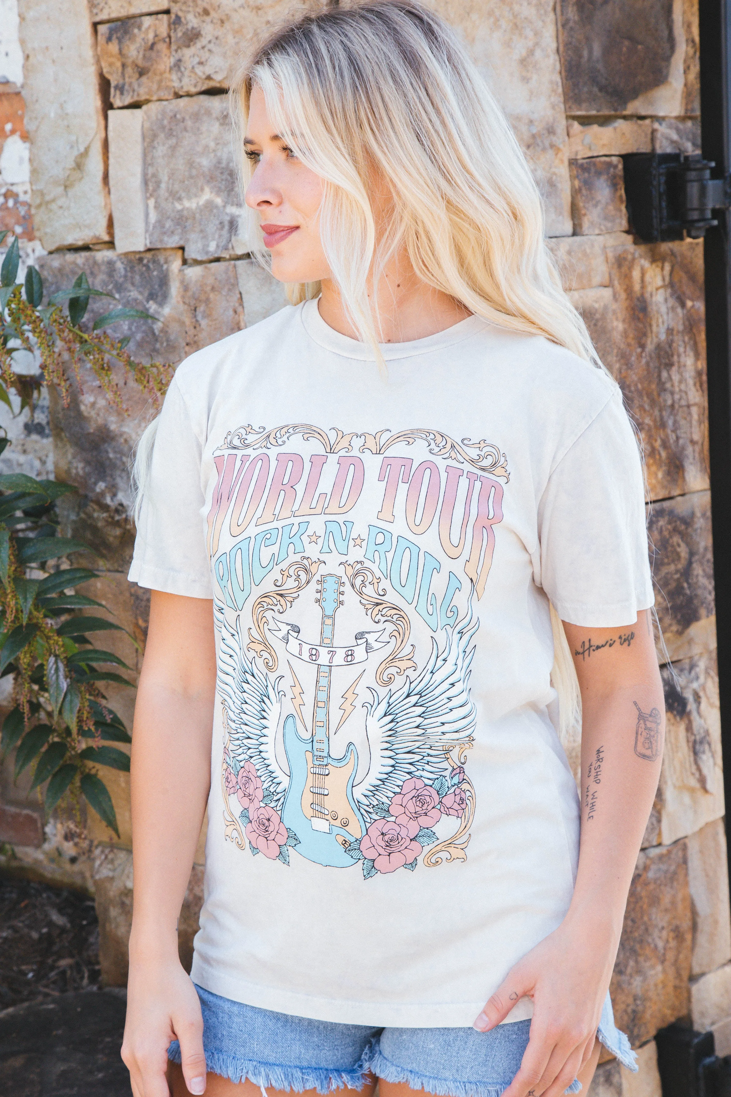 World Tour Rock N Roll Graphic Tee, Off White sold by North & Main Clothing Company product image thumbnail 2