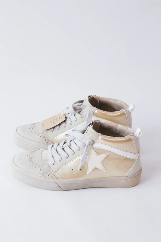 Paulina Retro High Top Sneaker, Gold | ShuShop sold by North & Main Clothing Company