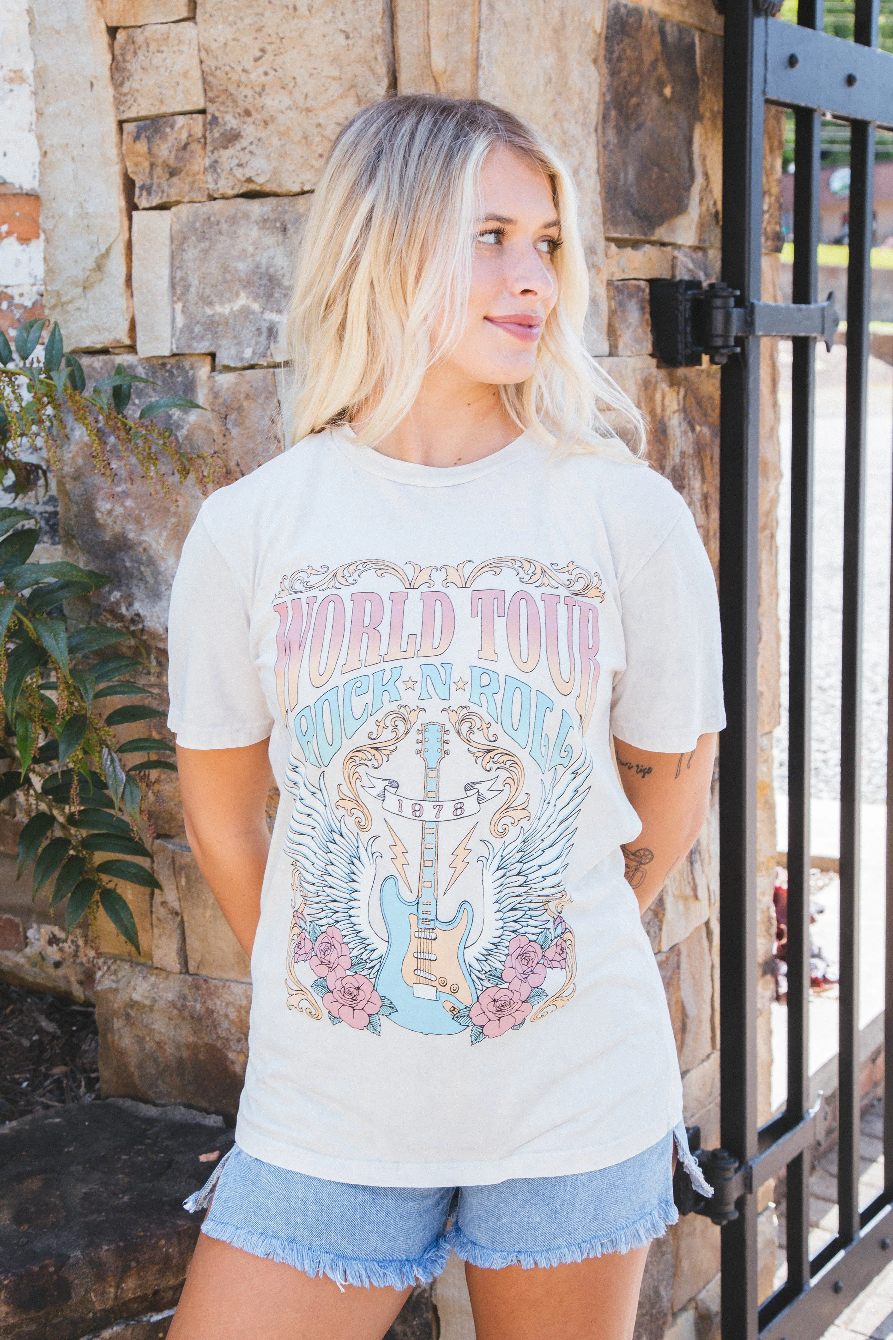 World Tour Rock N Roll Graphic Tee, Off White sold by North & Main Clothing Company product image thumbnail 5