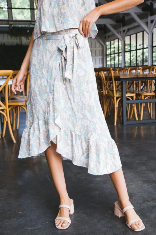 Camille Floral Wrap Midi Skirt, Light Blue/Pink sold by North & Main Clothing Company