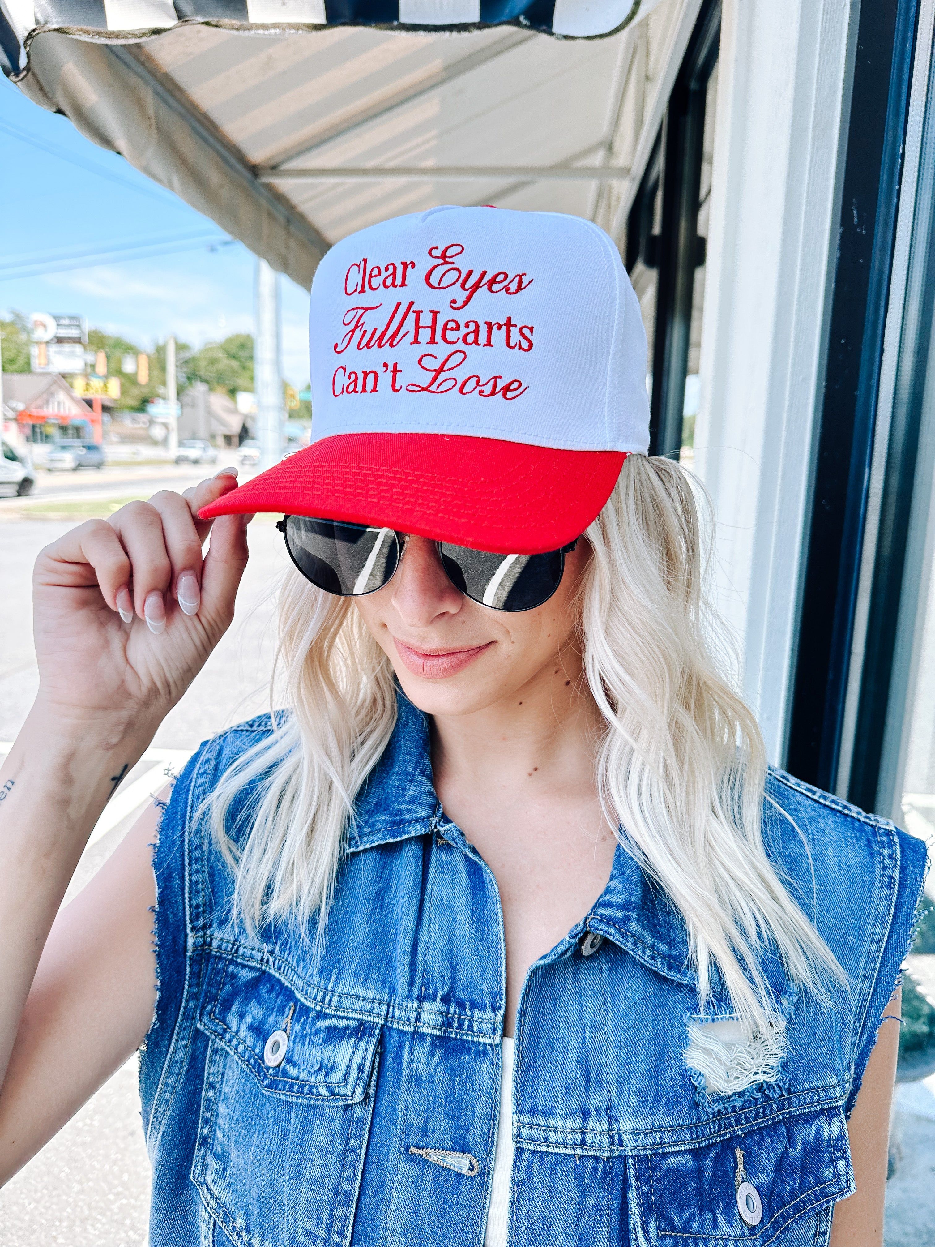 Clear Eyes Full Hearts Trucker Hat, White/Red sold by North & Main Clothing Company product image thumbnail 5