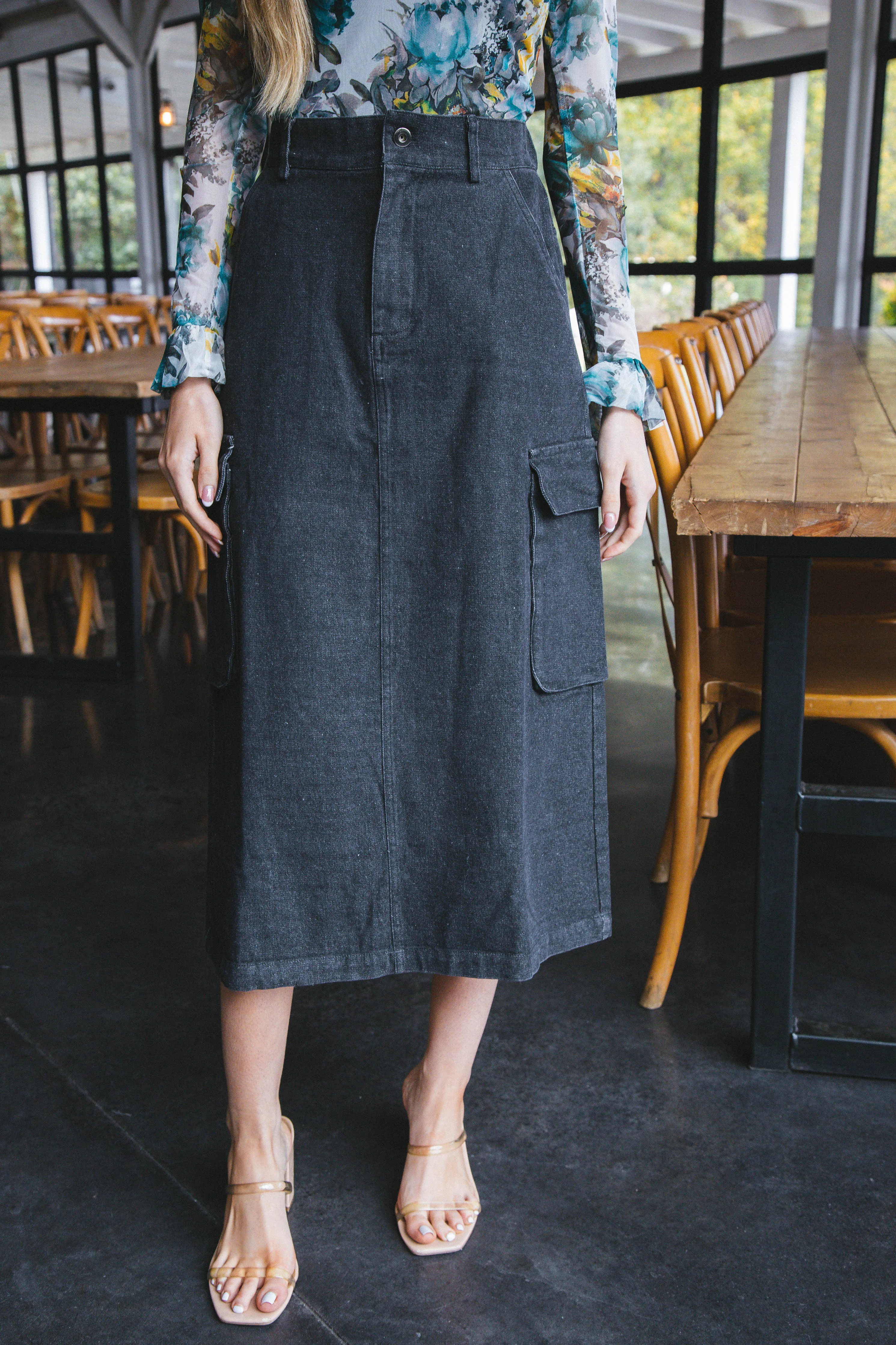 Chloe Denim Cargo Maxi Skirt, Black sold by North & Main Clothing Company product image thumbnail 3