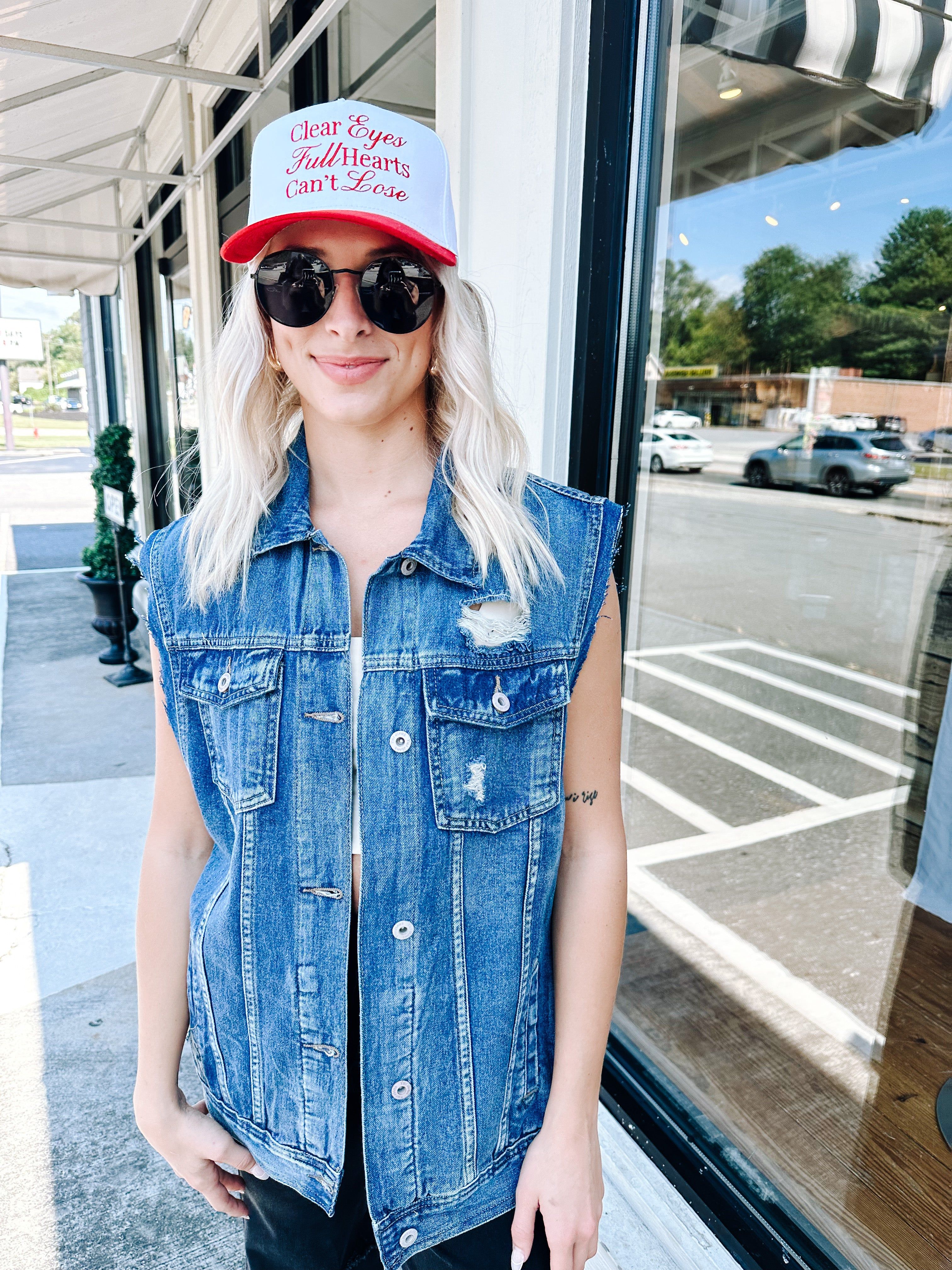 Clear Eyes Full Hearts Trucker Hat, White/Red sold by North & Main Clothing Company product image thumbnail 4