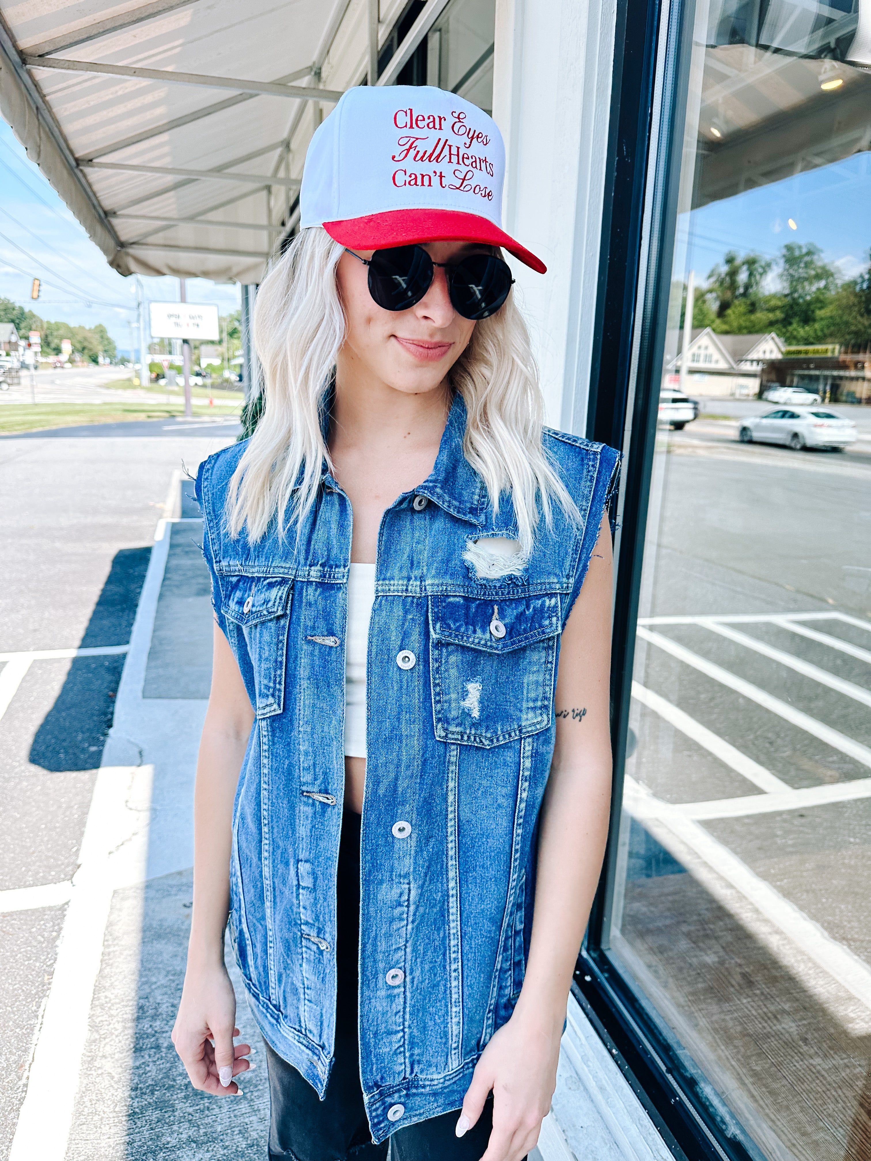Clear Eyes Full Hearts Trucker Hat, White/Red sold by North & Main Clothing Company product image thumbnail 3