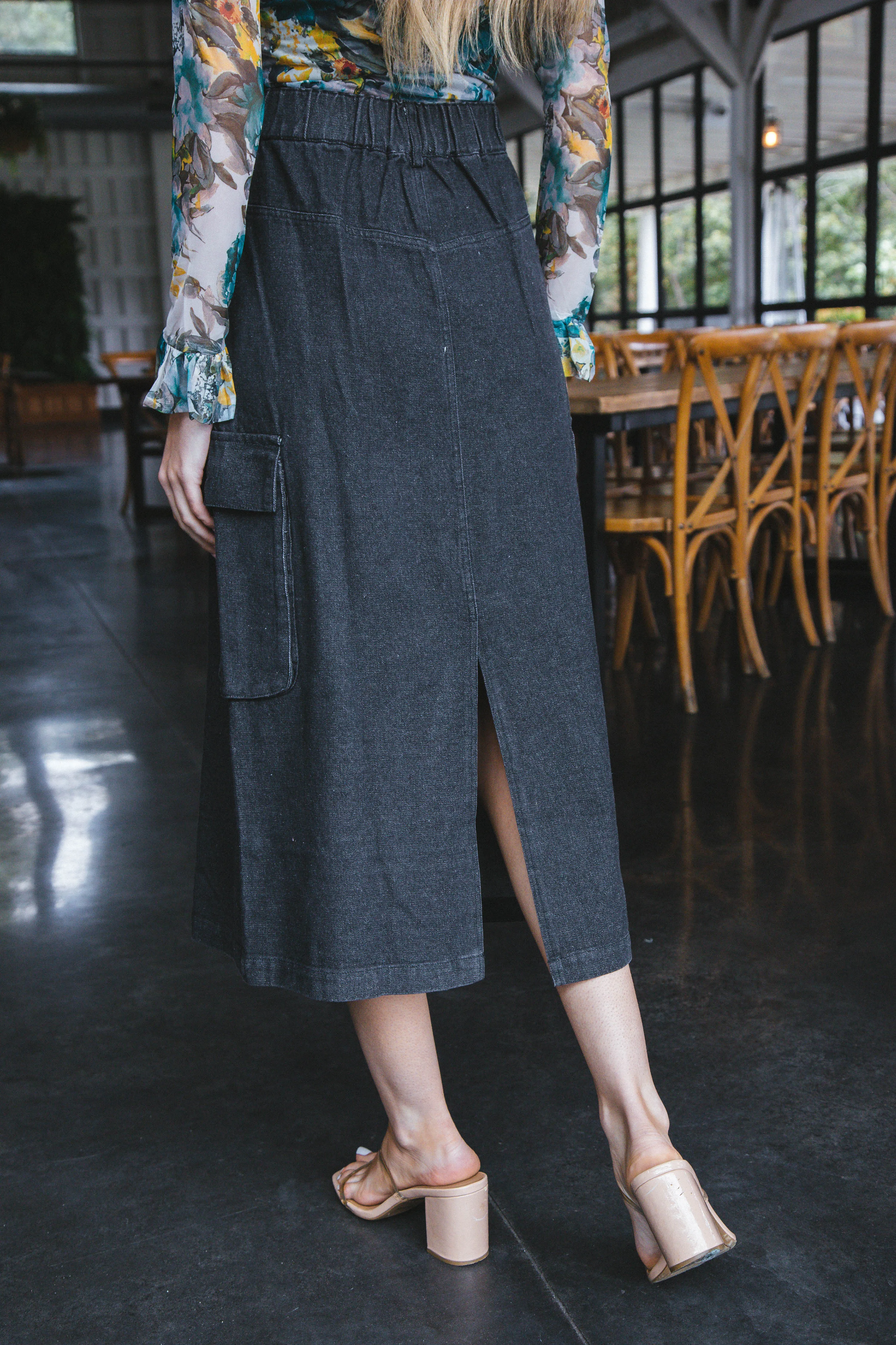 Chloe Denim Cargo Maxi Skirt, Black sold by North & Main Clothing Company product image thumbnail 5