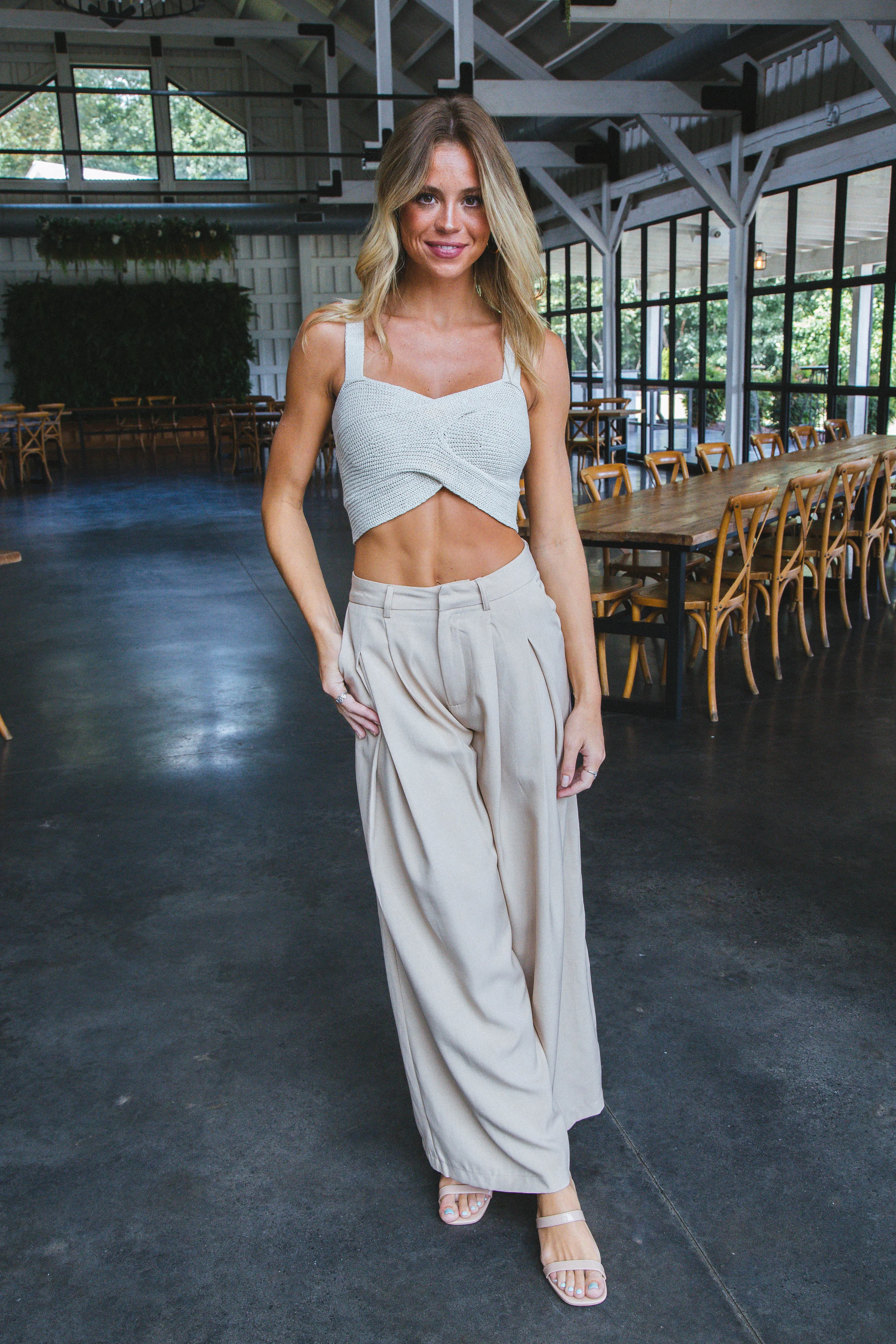 Maddie Criss Cross Crop Tank Top, Light Grey sold by North & Main Clothing Company product image thumbnail 4