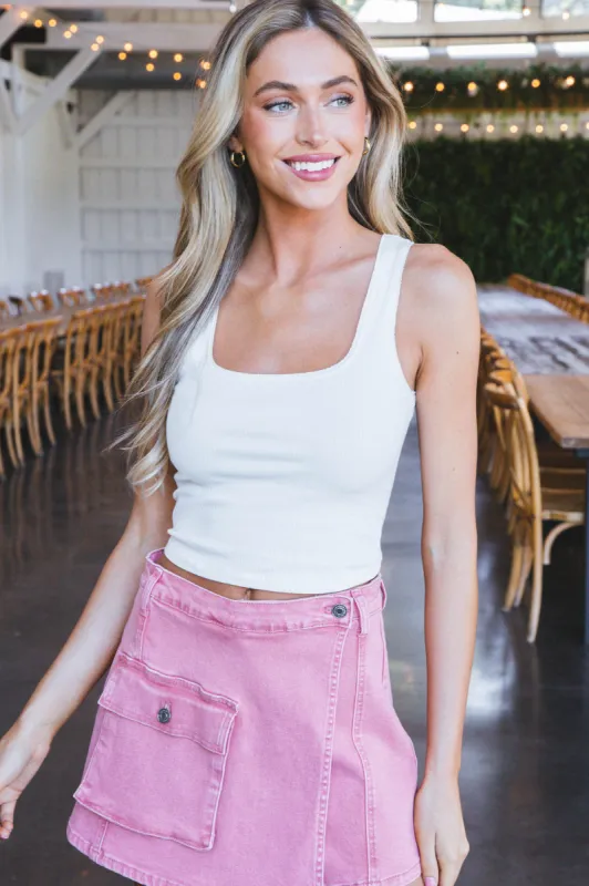 Carly Square Neck Cropped Tank, Off White sold by North & Main Clothing Company