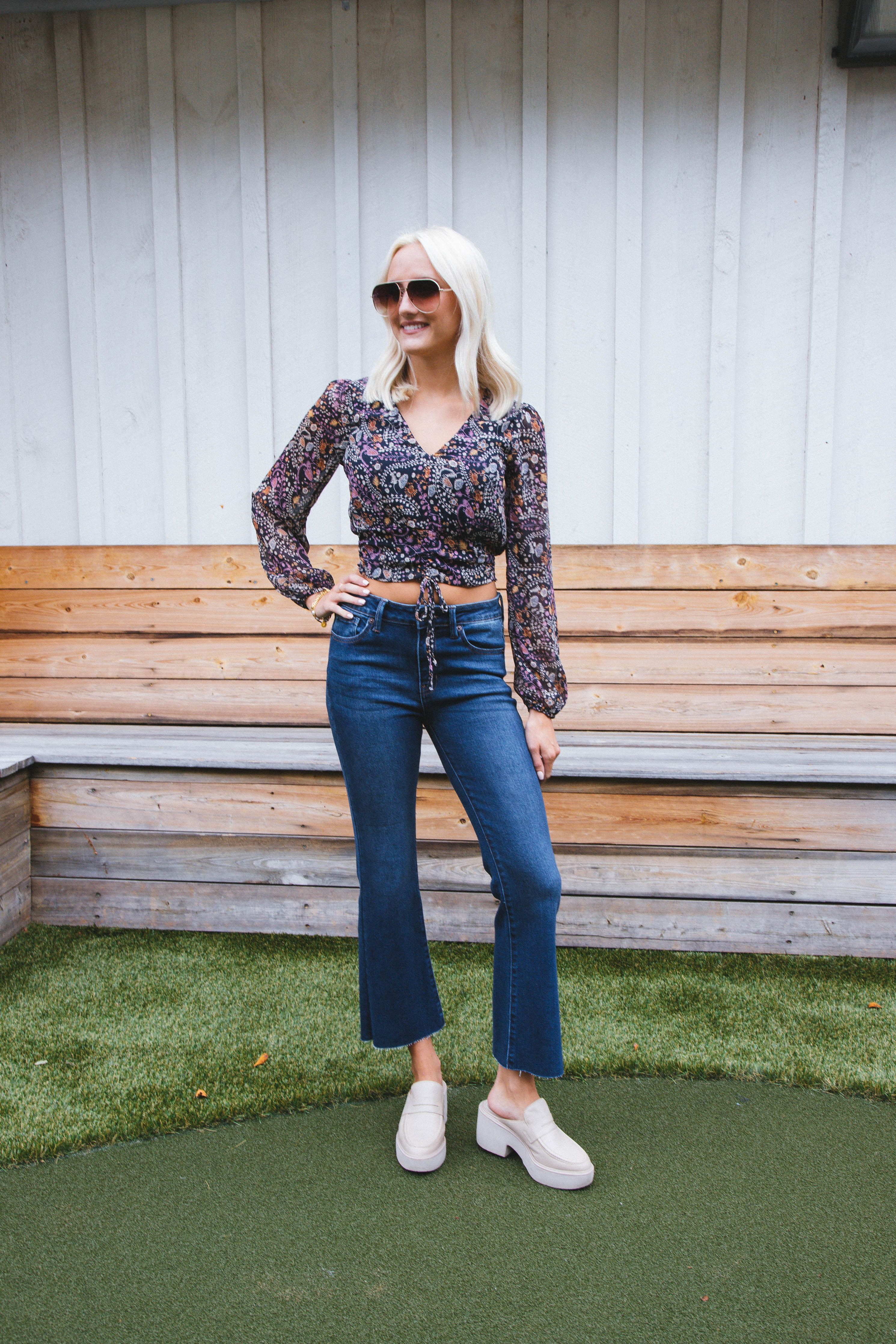 Cece Cropped Blouse, Navy Multi | Sadie & Sage sold by North & Main Clothing Company product image thumbnail 5