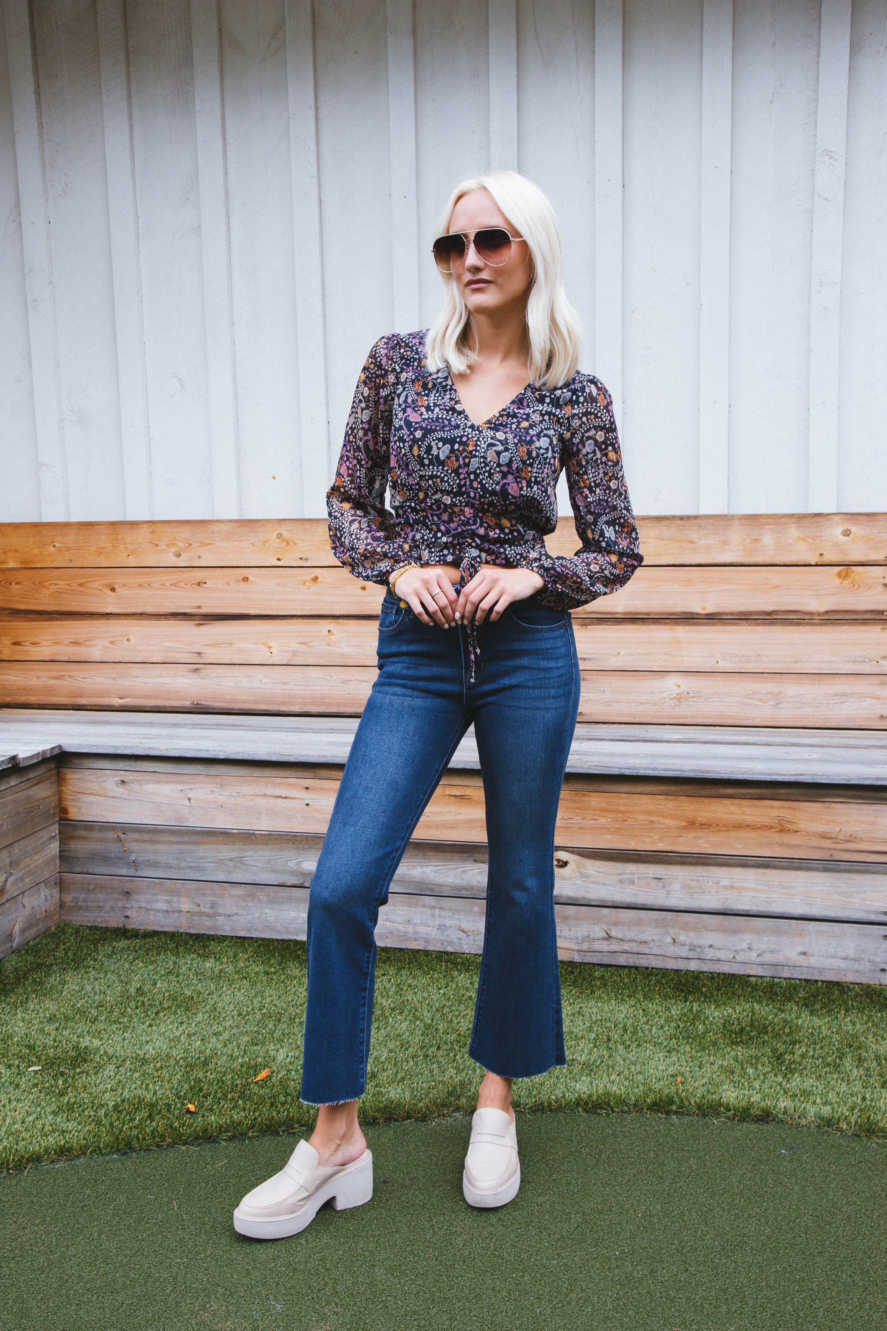 Cece Cropped Blouse, Navy Multi | Sadie & Sage sold by North & Main Clothing Company product image thumbnail 2