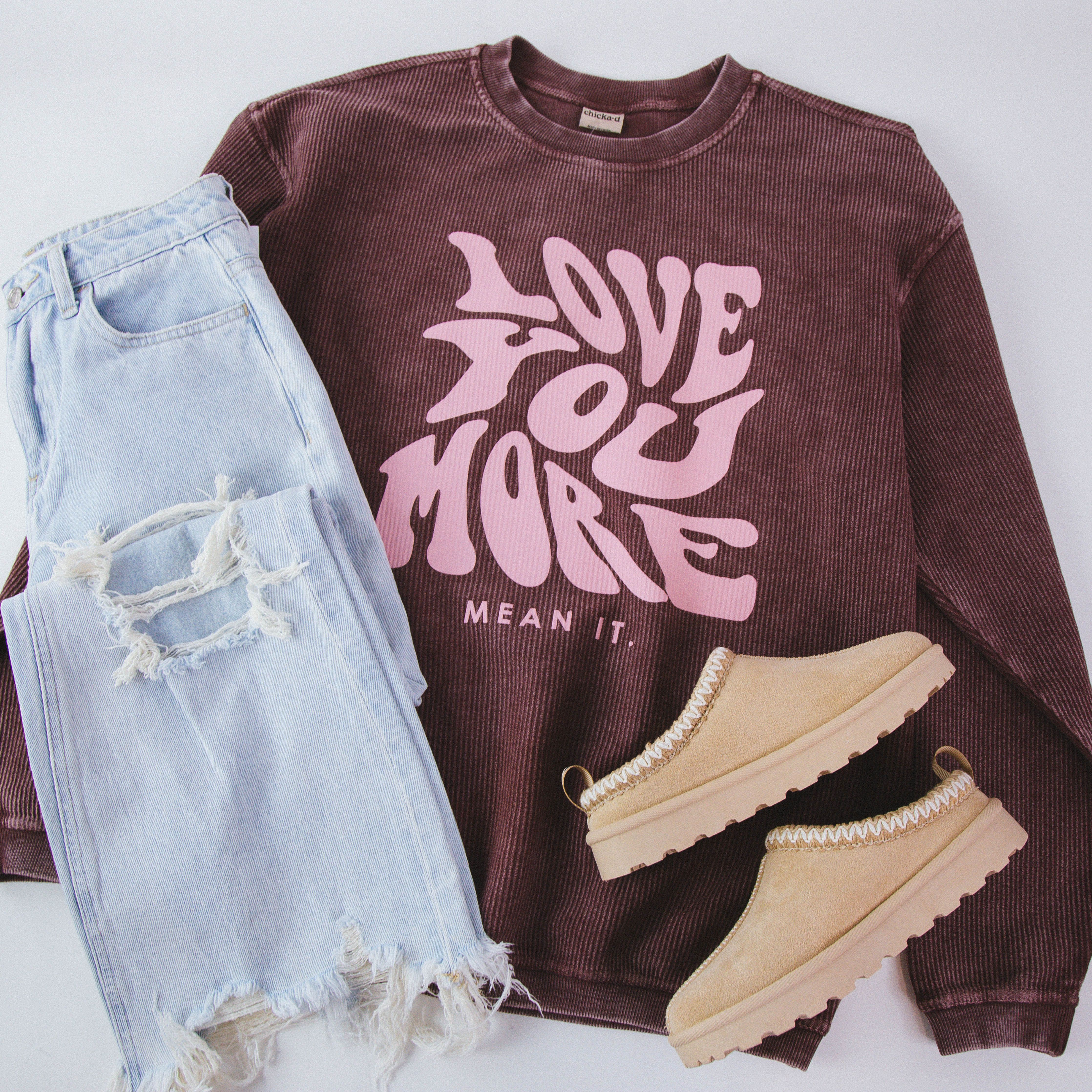 Love You More Corded Sweatshirt, Maroon | Friday+Saturday sold by North & Main Clothing Company product image thumbnail 3