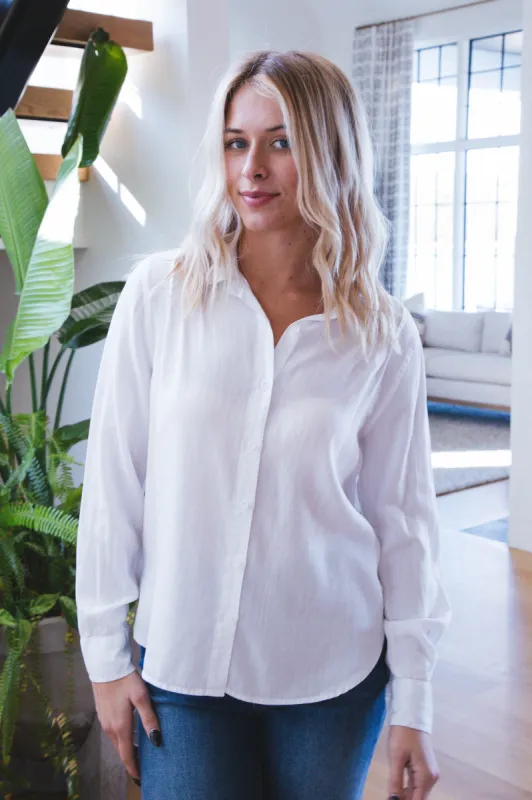 Leah Long Sleeve Button Up Blouse, Optic White | Velvet Heart sold by North & Main Clothing Company