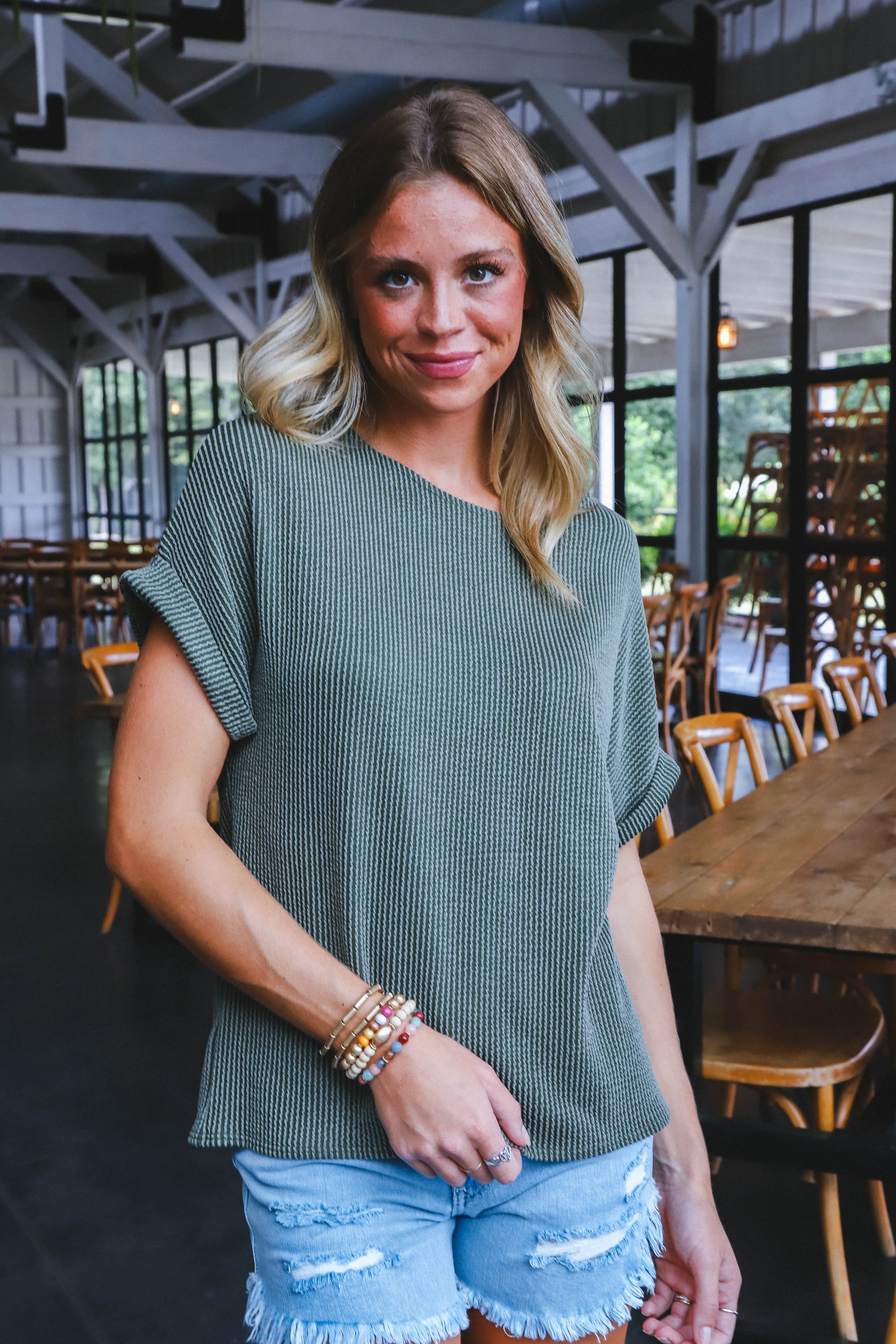 Jana Ribbed Short Sleeve Top, Olive sold by North & Main Clothing Company product image thumbnail 4