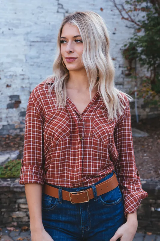 Riley Button Up Shirt, Maple Plaid | Velvet Heart sold by North & Main Clothing Company