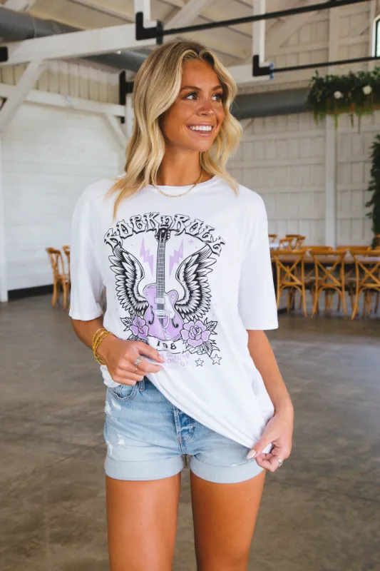 Rock N Roll Oversized Graphic Tee, White sold by North & Main Clothing Company