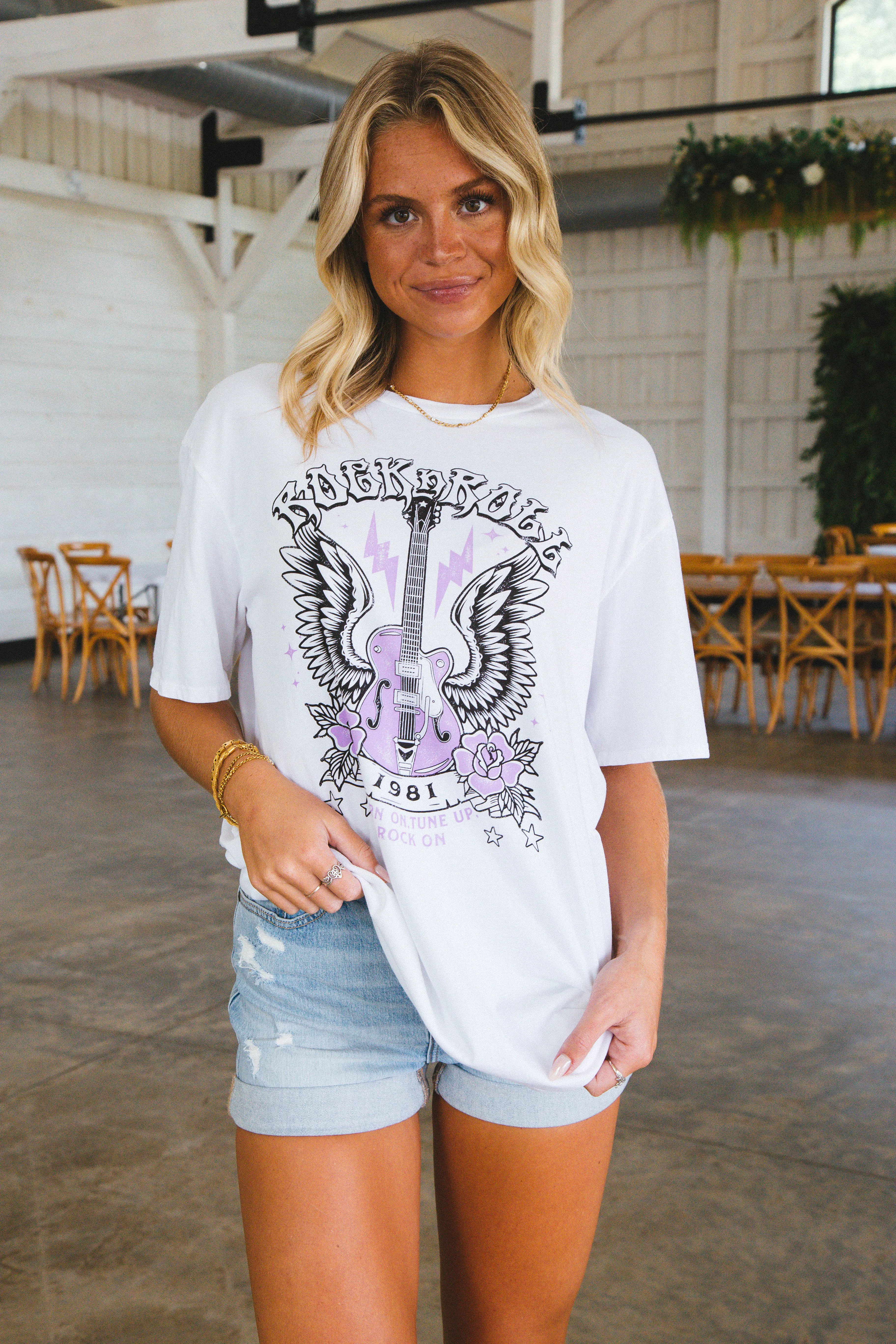 Rock N Roll Oversized Graphic Tee, White sold by North & Main Clothing Company product image thumbnail 4