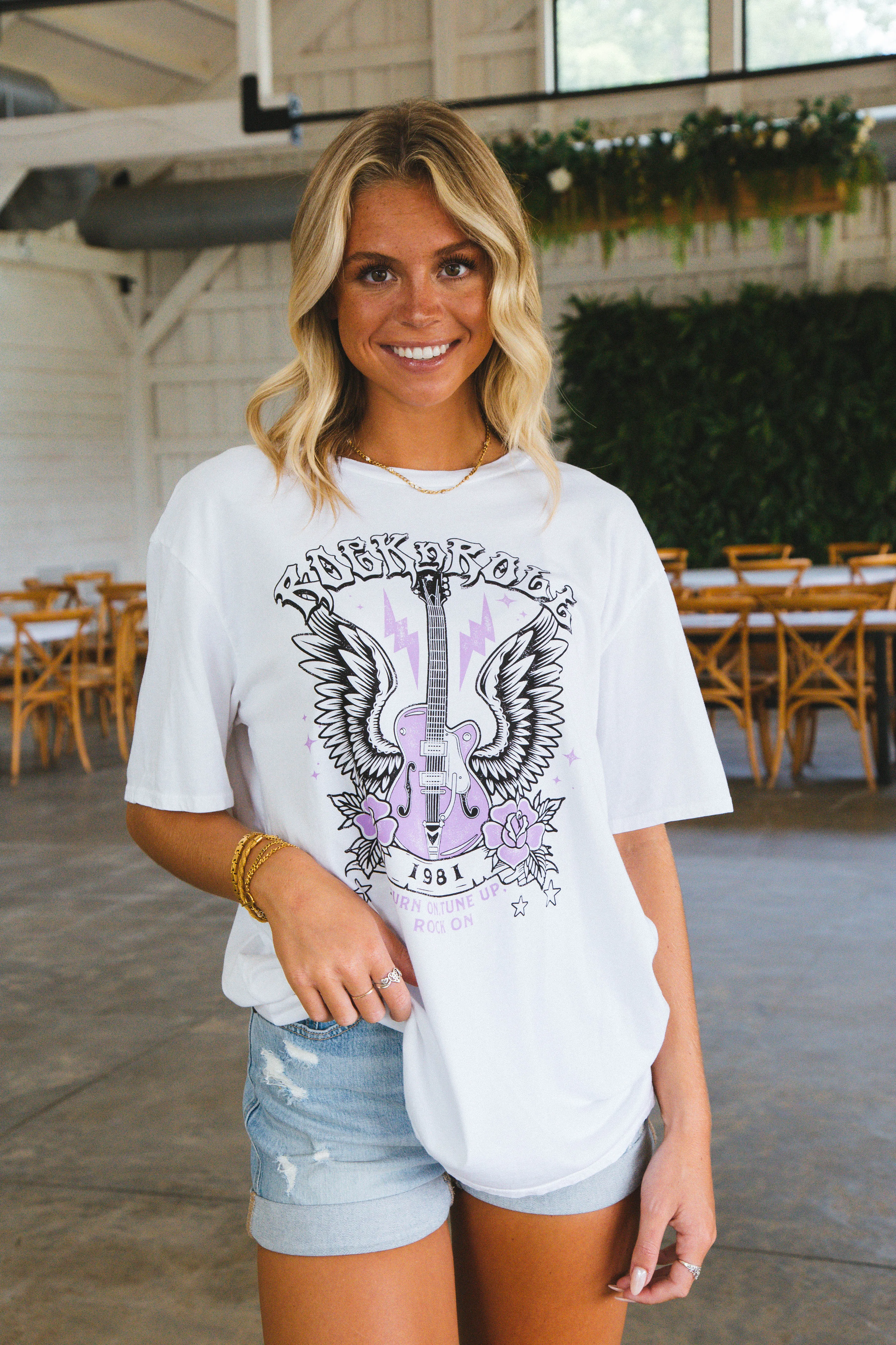 Rock N Roll Oversized Graphic Tee, White sold by North & Main Clothing Company product image thumbnail 3