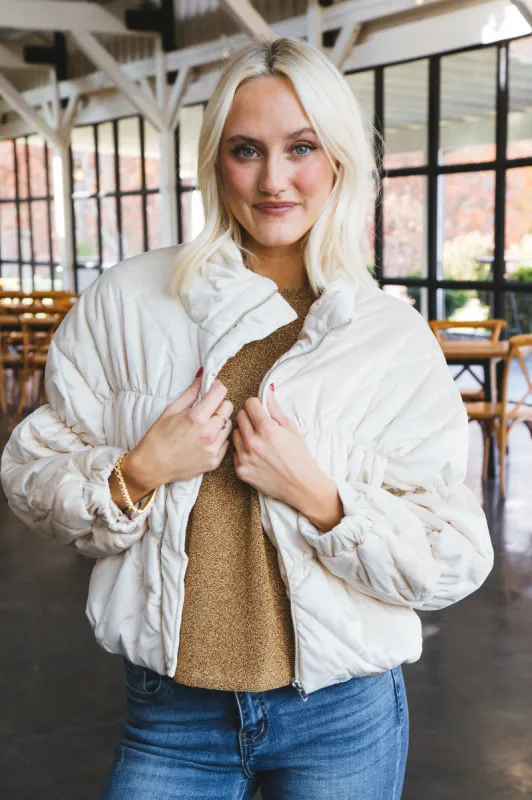 Cosmic Quilted Coat, Cream | Sadie & Sage sold by North & Main Clothing Company