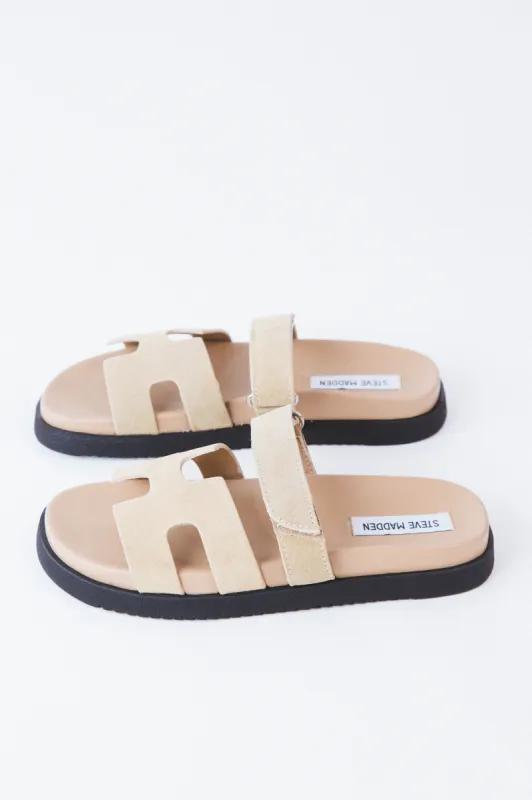 Mayven Velcro Strap Sandals, Taupe Suede | Steve Madden sold by North & Main Clothing Company