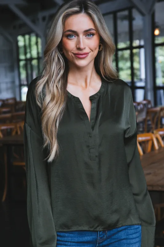 Madison Button Neckline Long Sleeve Top, 2 Colors sold by North & Main Clothing Company