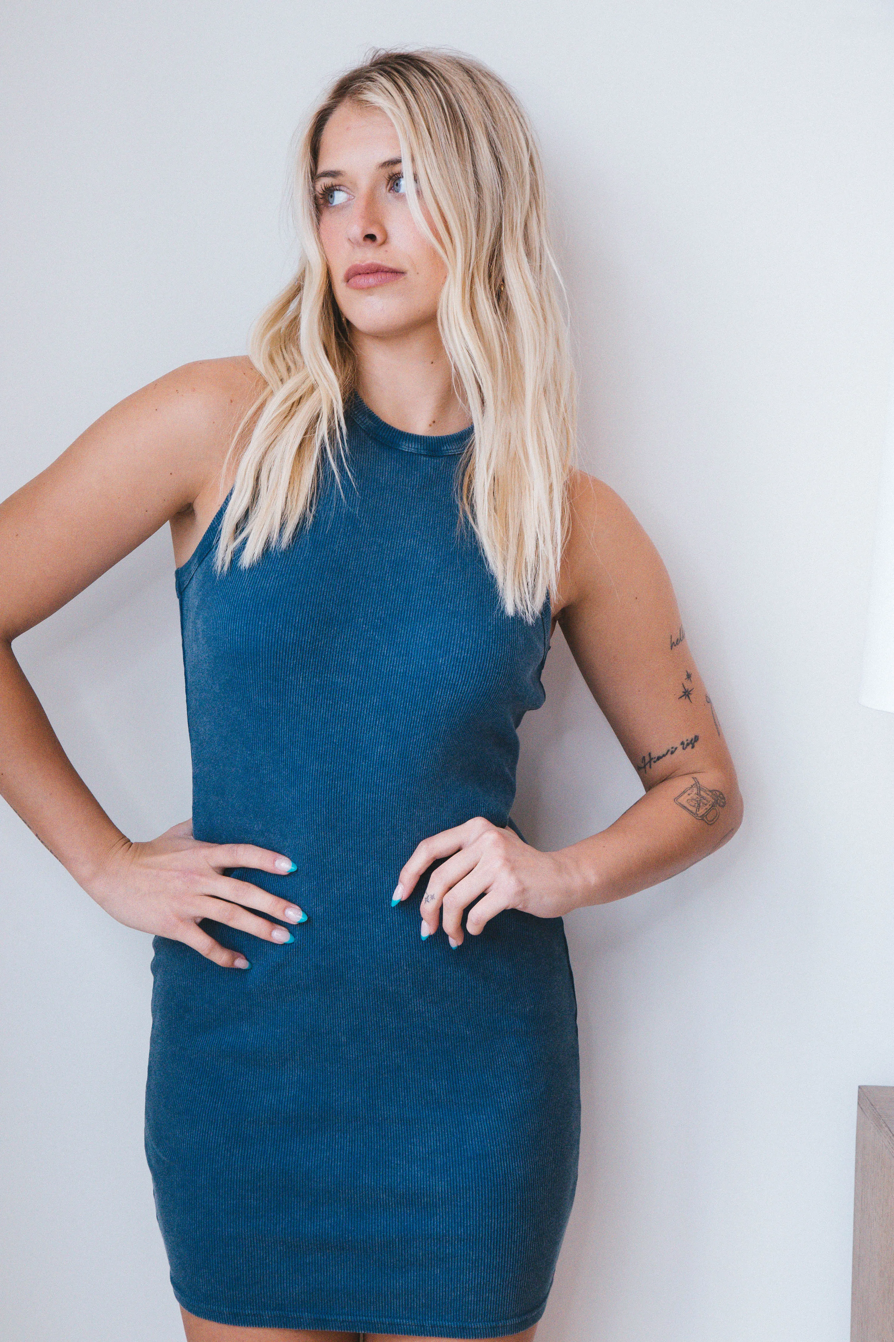 Ashley Acid Washed Mini Dress, Dark Teal sold by North & Main Clothing Company product image thumbnail 3