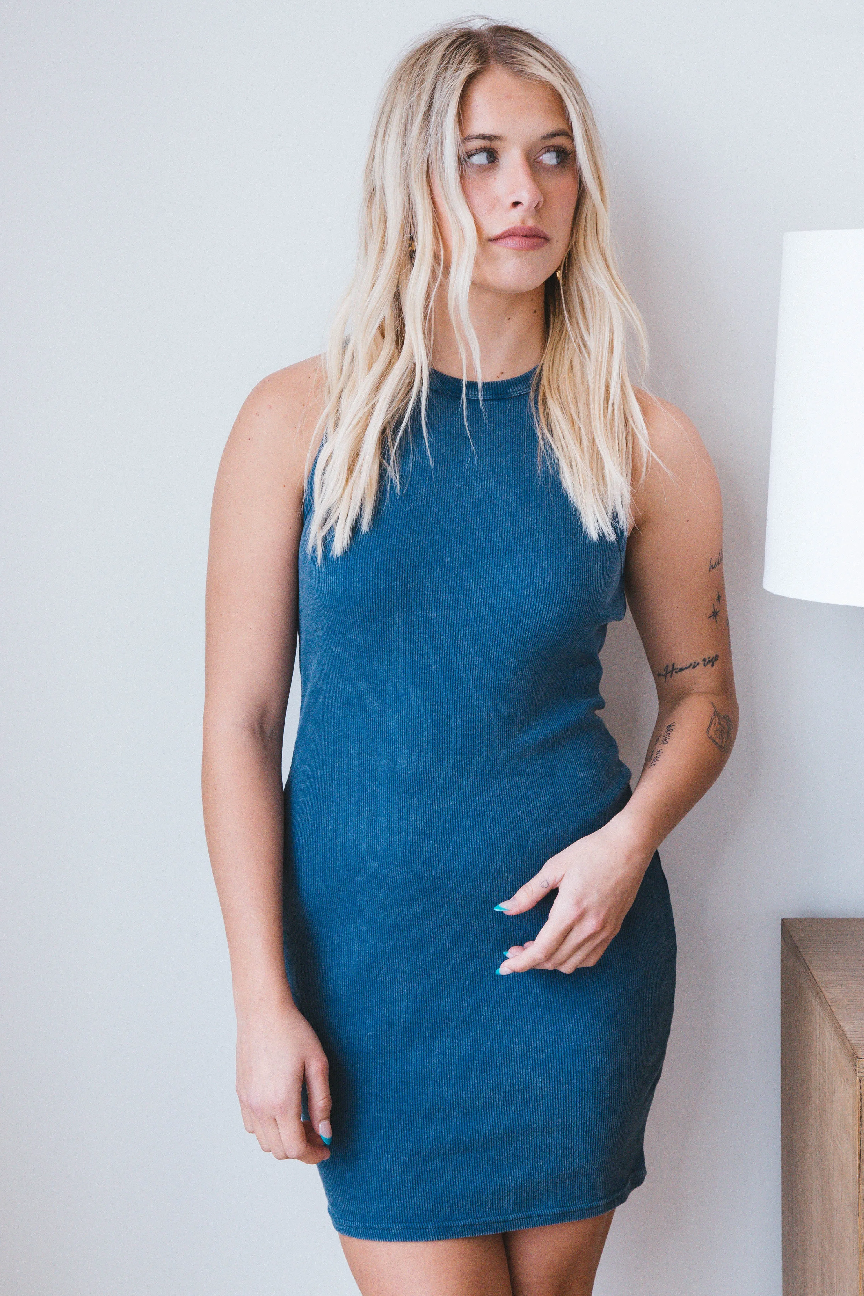 Ashley Acid Washed Mini Dress, Dark Teal sold by North & Main Clothing Company product image thumbnail 5