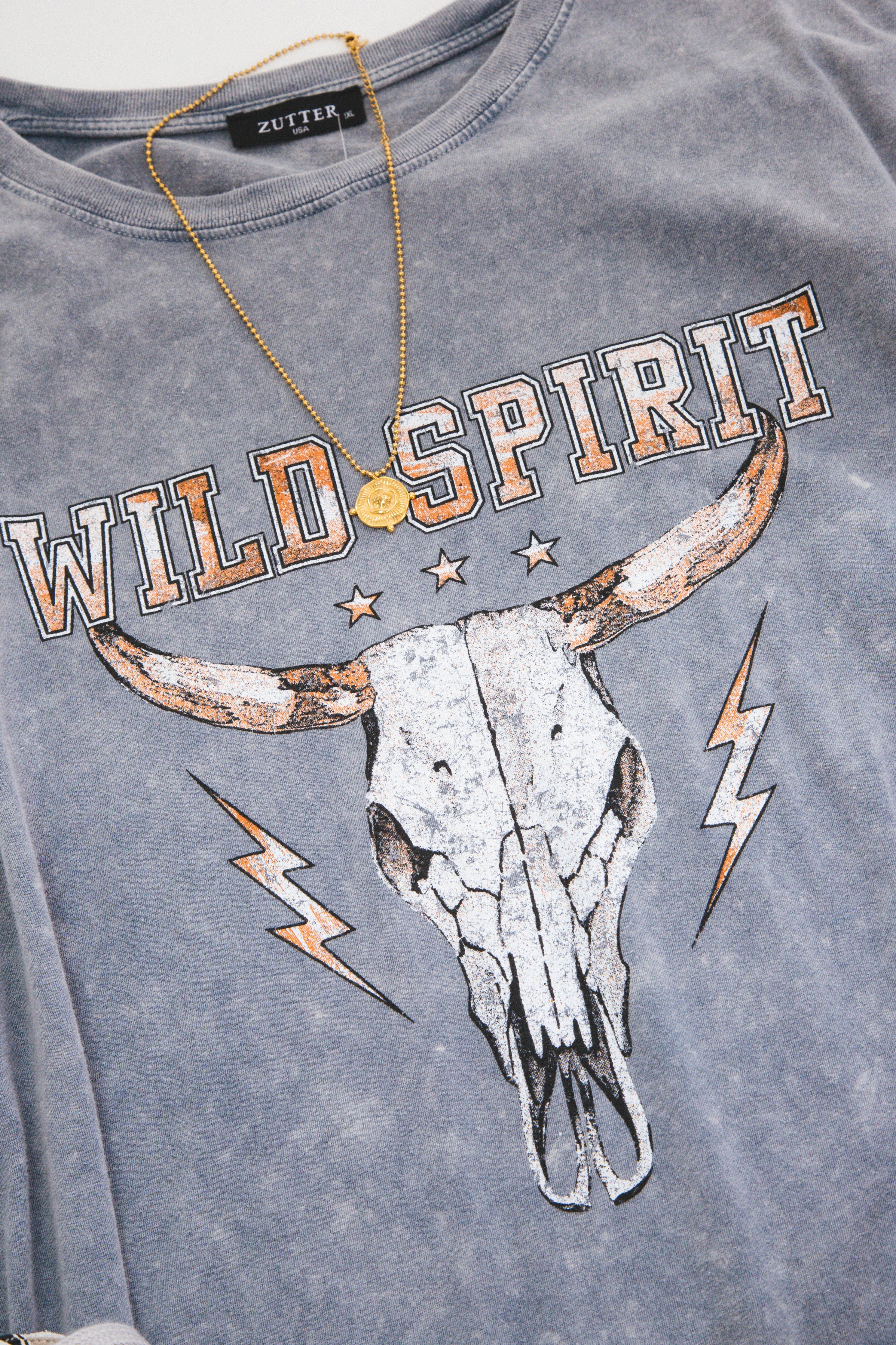 Wild Spirit Longhorn Graphic Tee, Denim | Extended Sizes sold by North & Main Clothing Company product image thumbnail 2