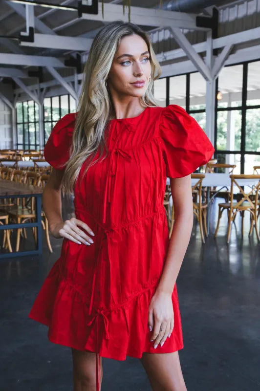 Veronica Puff Sleeve Dress, Red made by TCEC