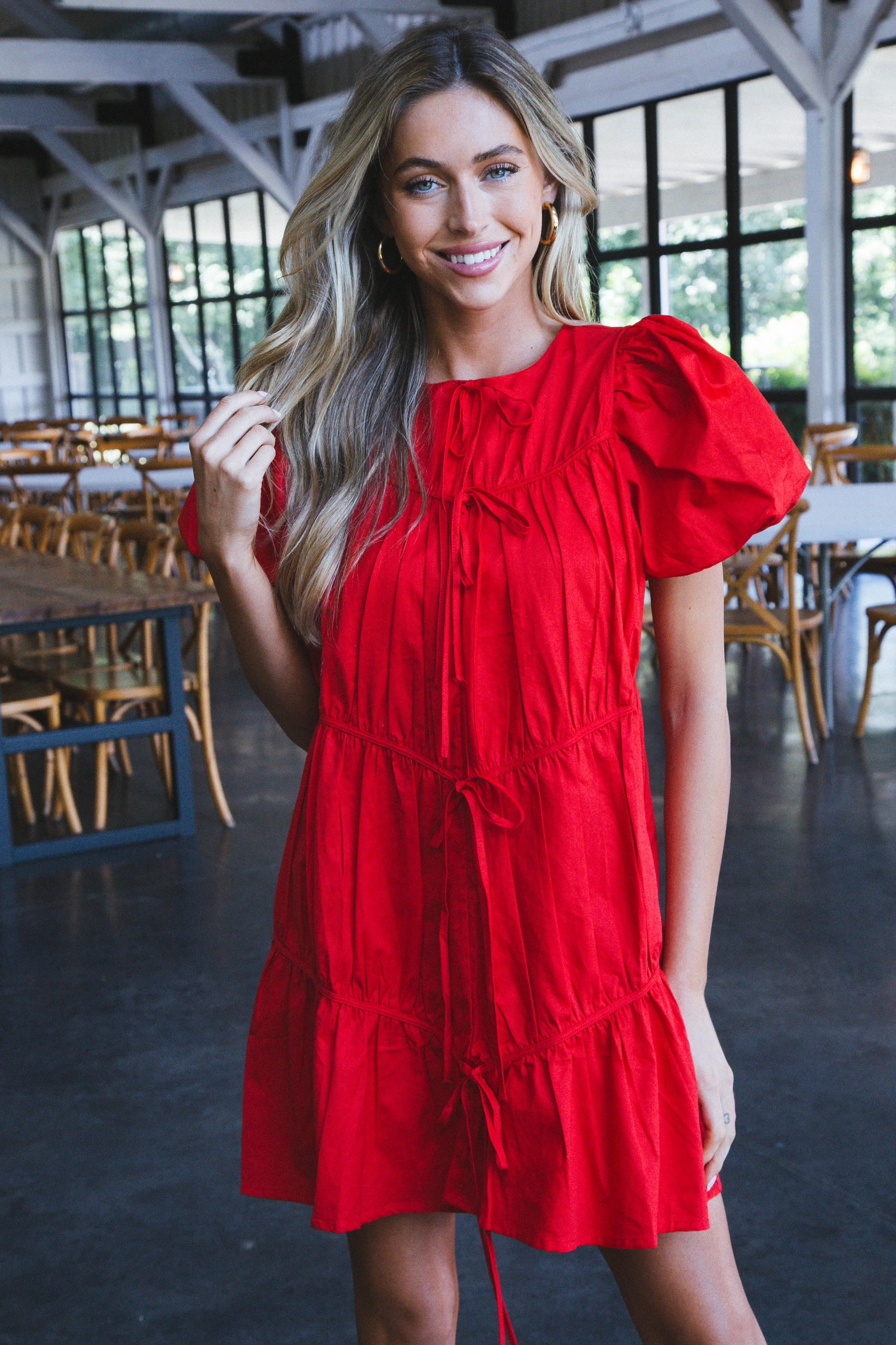 Veronica Puff Sleeve Dress, Red sold by North & Main Clothing Company product image thumbnail 3