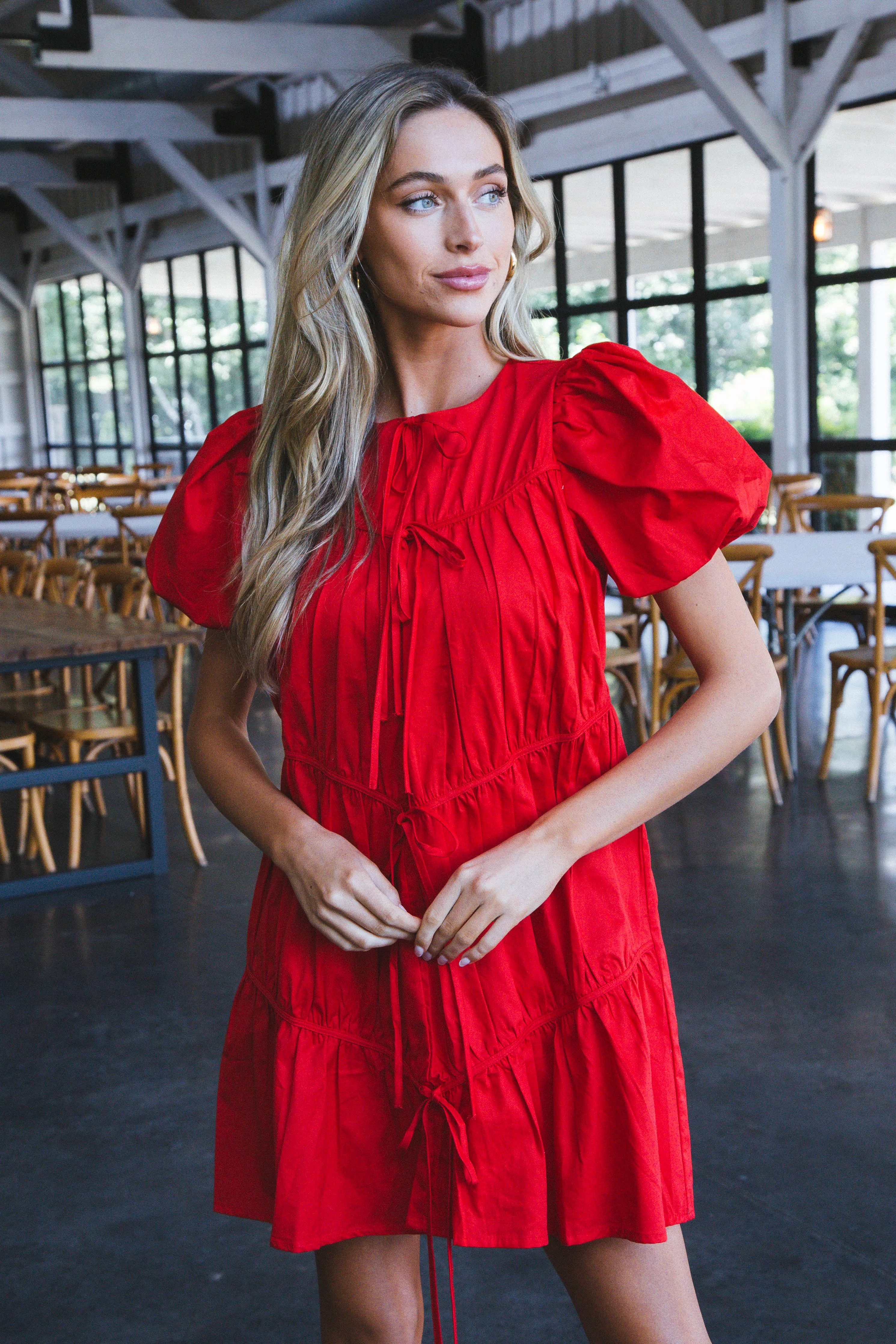 Veronica Puff Sleeve Dress, Red sold by North & Main Clothing Company product image thumbnail 4