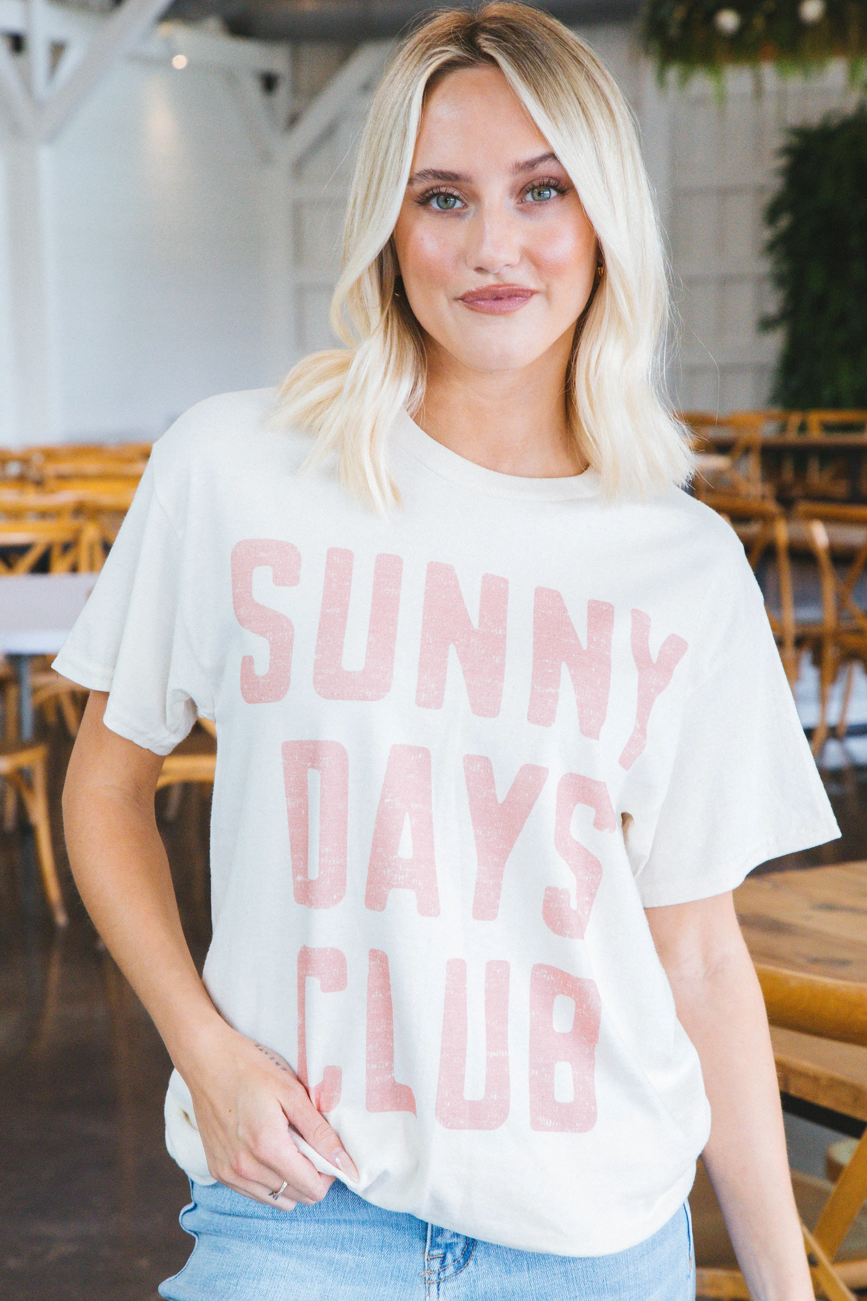 Sunny Days Club Oversized Graphic Tee, Ivory sold by North & Main Clothing Company