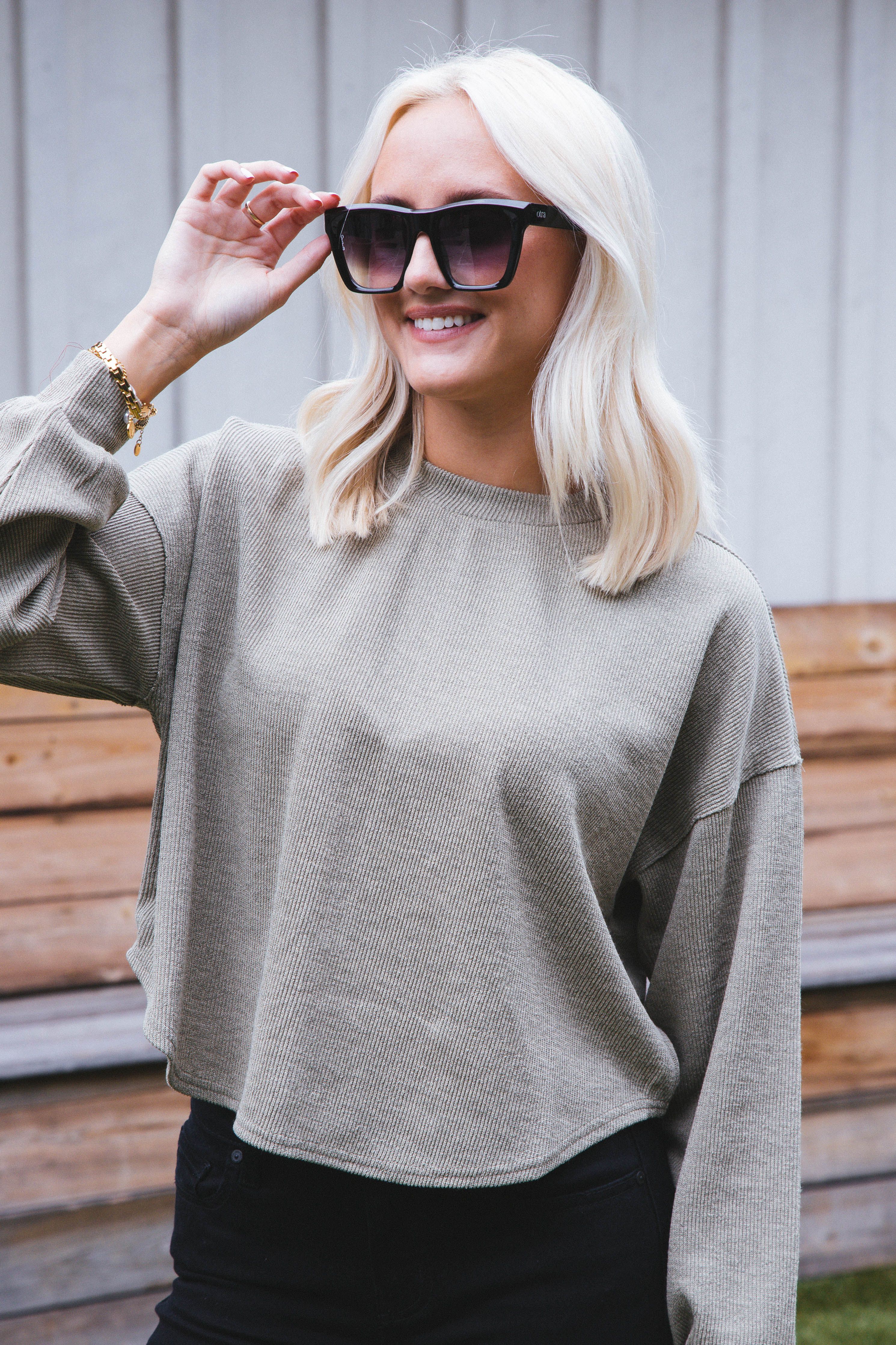 Dreamy Ruched Knit Top, Light Olive sold by North & Main Clothing Company