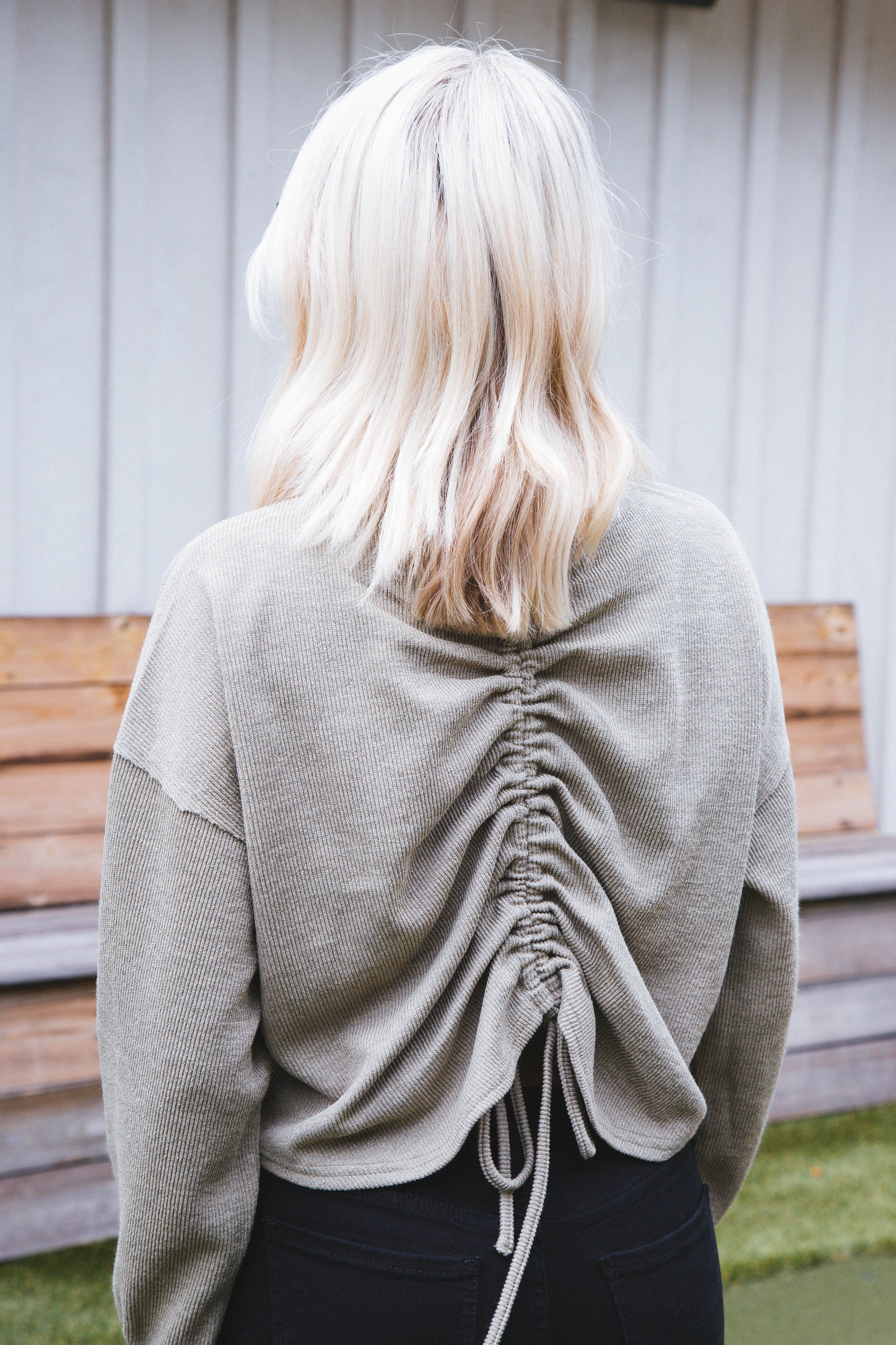 Dreamy Ruched Knit Top, Light Olive sold by North & Main Clothing Company product image thumbnail 2