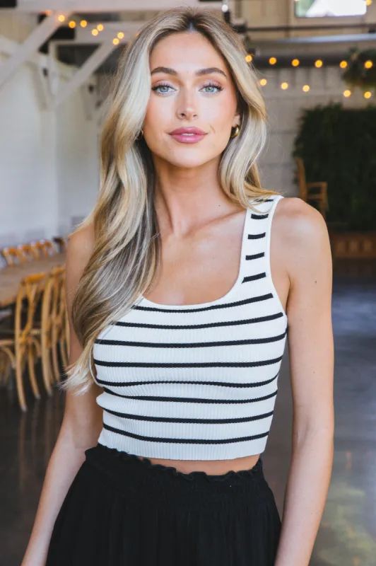 Amaya Striped Rib Knit Tank Top, Ivory sold by North & Main Clothing Company