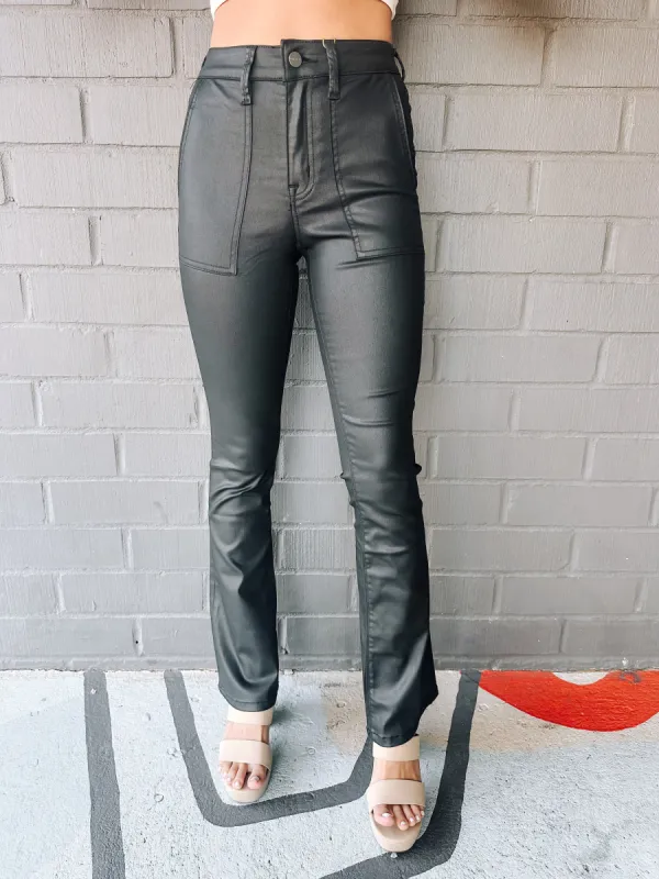 Birdy Faux Leather Flare Pants, Black | Sanctuary sold by North & Main Clothing Company