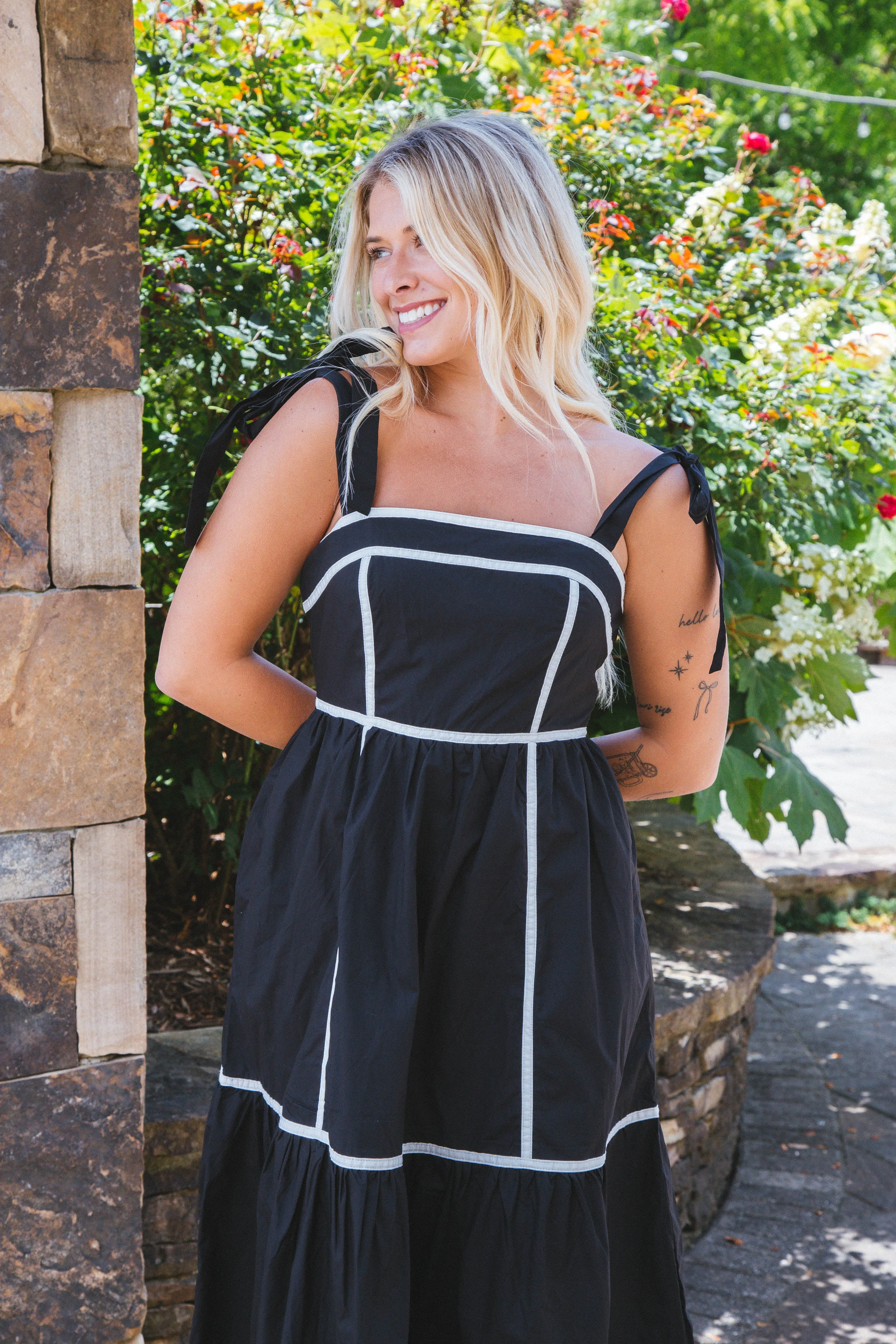 Miranda Contrast Detail Midi Dress, Black White sold by North & Main Clothing Company product image thumbnail 2