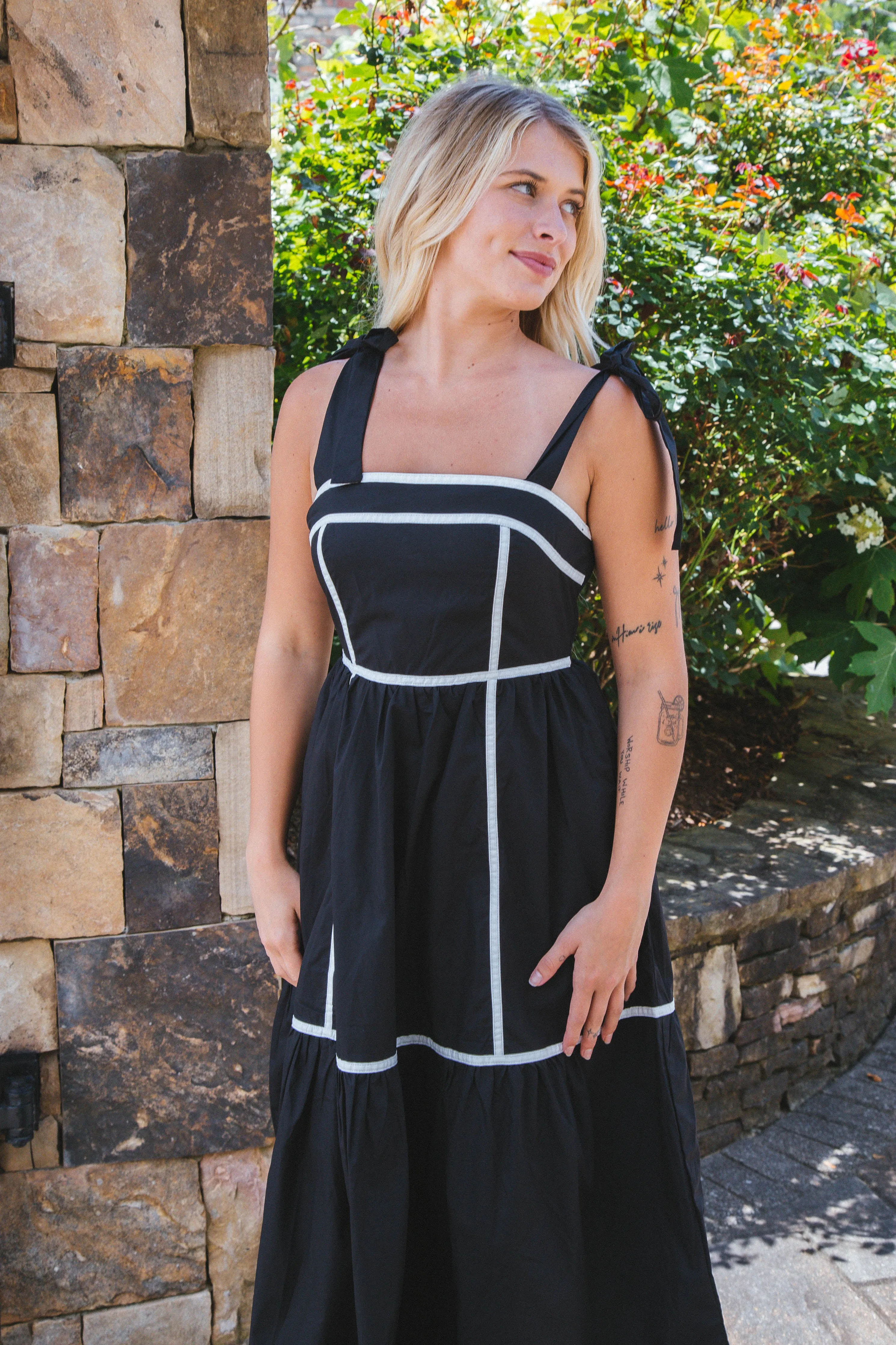 Miranda Contrast Detail Midi Dress, Black White sold by North & Main Clothing Company product image thumbnail 5