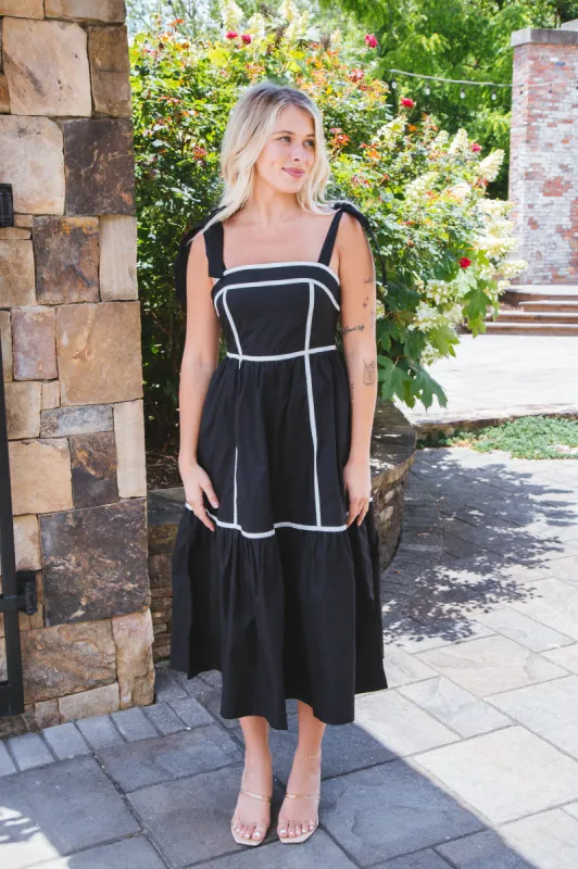 Miranda Contrast Detail Midi Dress, Black White sold by North & Main Clothing Company