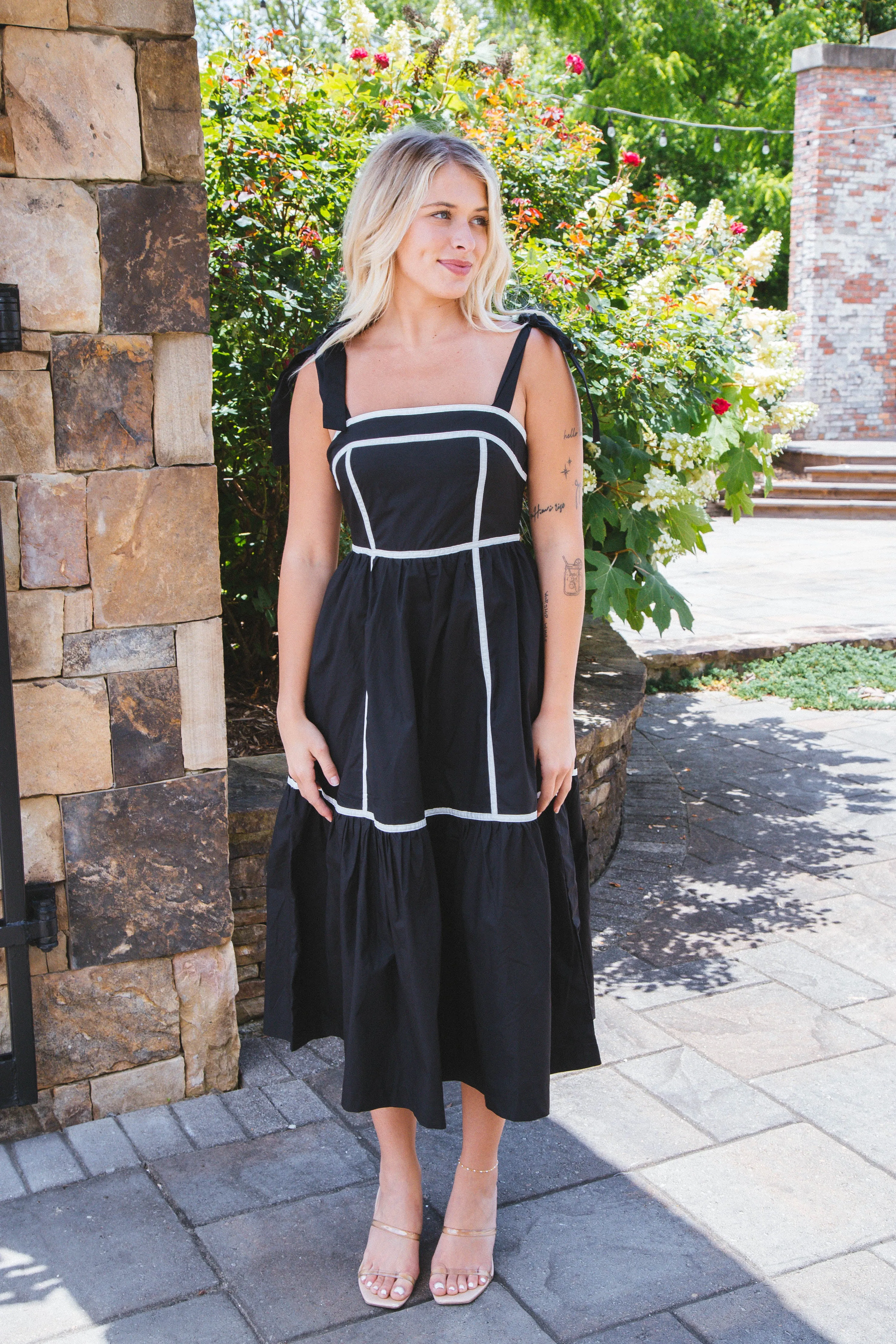 Miranda Contrast Detail Midi Dress, Black White sold by North & Main Clothing Company