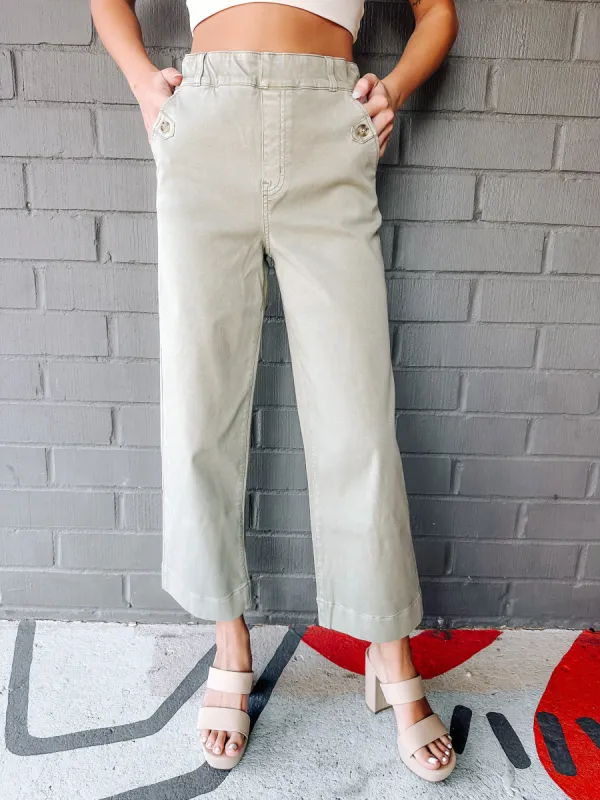 Stretch Twill Crop Pant, Olive Oil | Spanx sold by North & Main Clothing Company