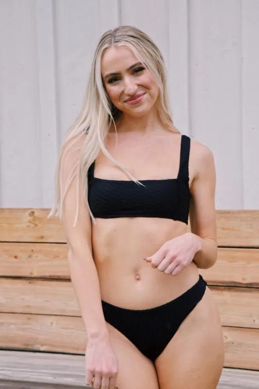 Lotta Textured Bikini Top, Black sold by North & Main Clothing Company