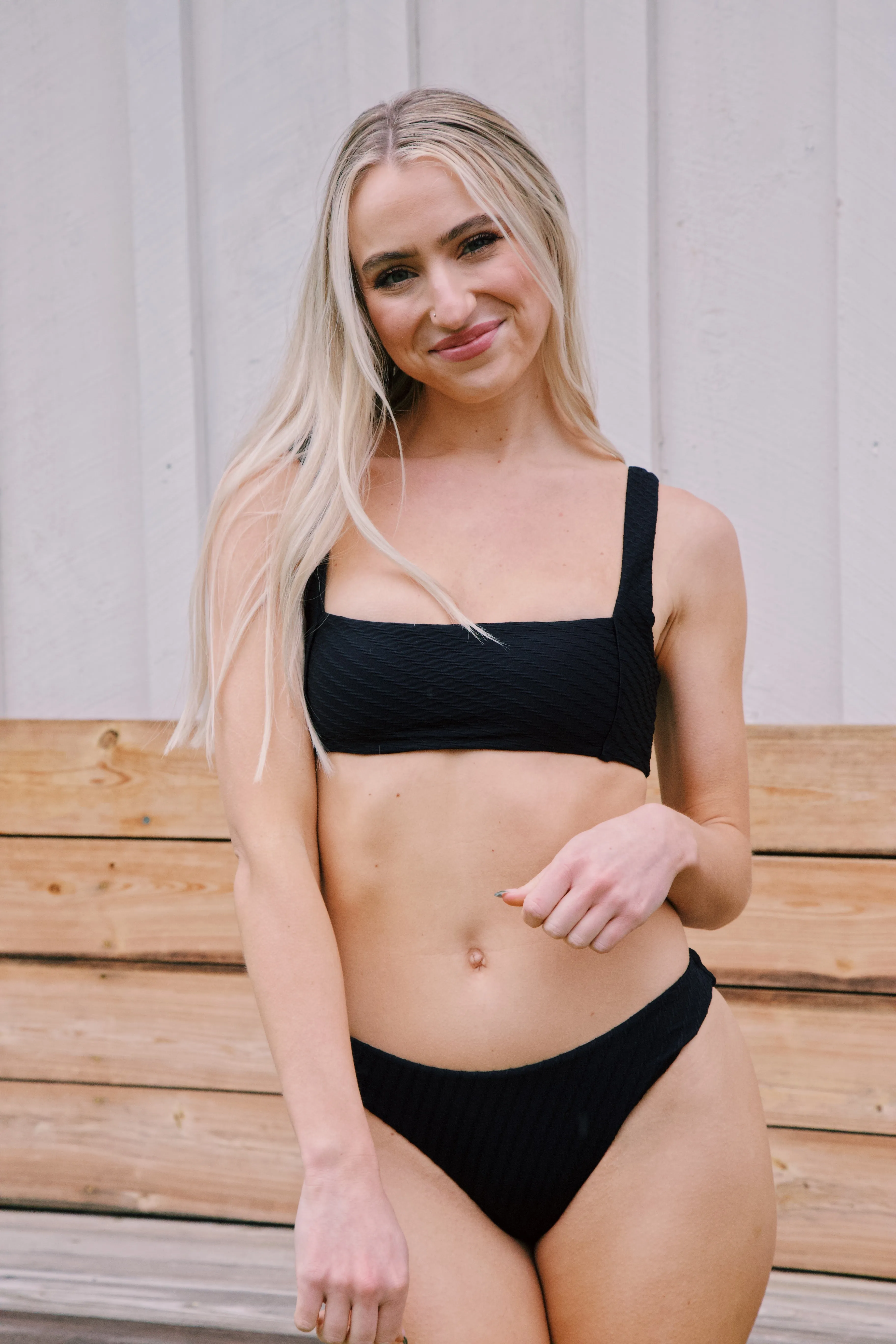 Lotta Textured Bikini Top, Black sold by North & Main Clothing Company
