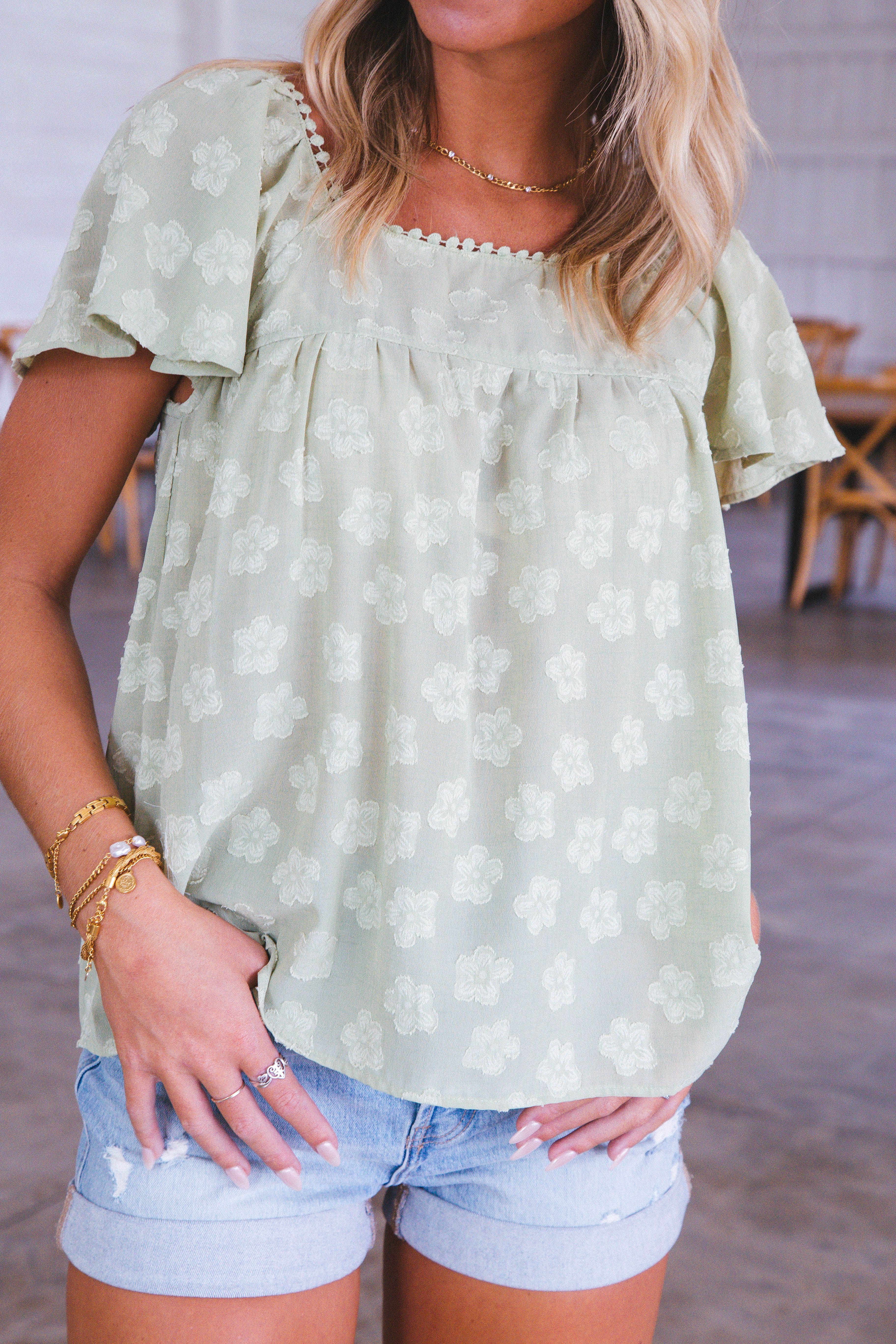 Harper Floral Square Neck Top, Green sold by North & Main Clothing Company product image thumbnail 4
