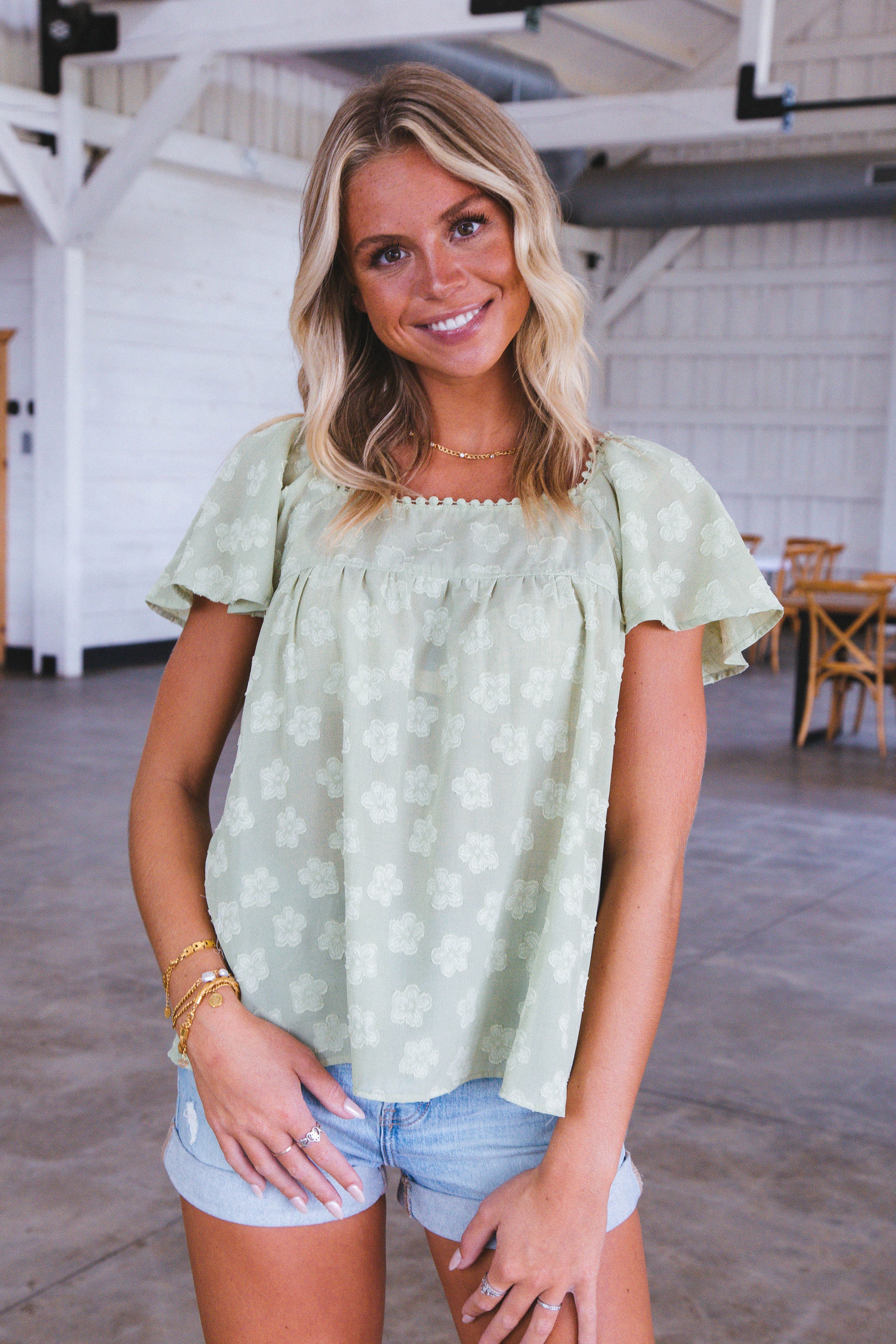 Harper Floral Square Neck Top, Green sold by North & Main Clothing Company