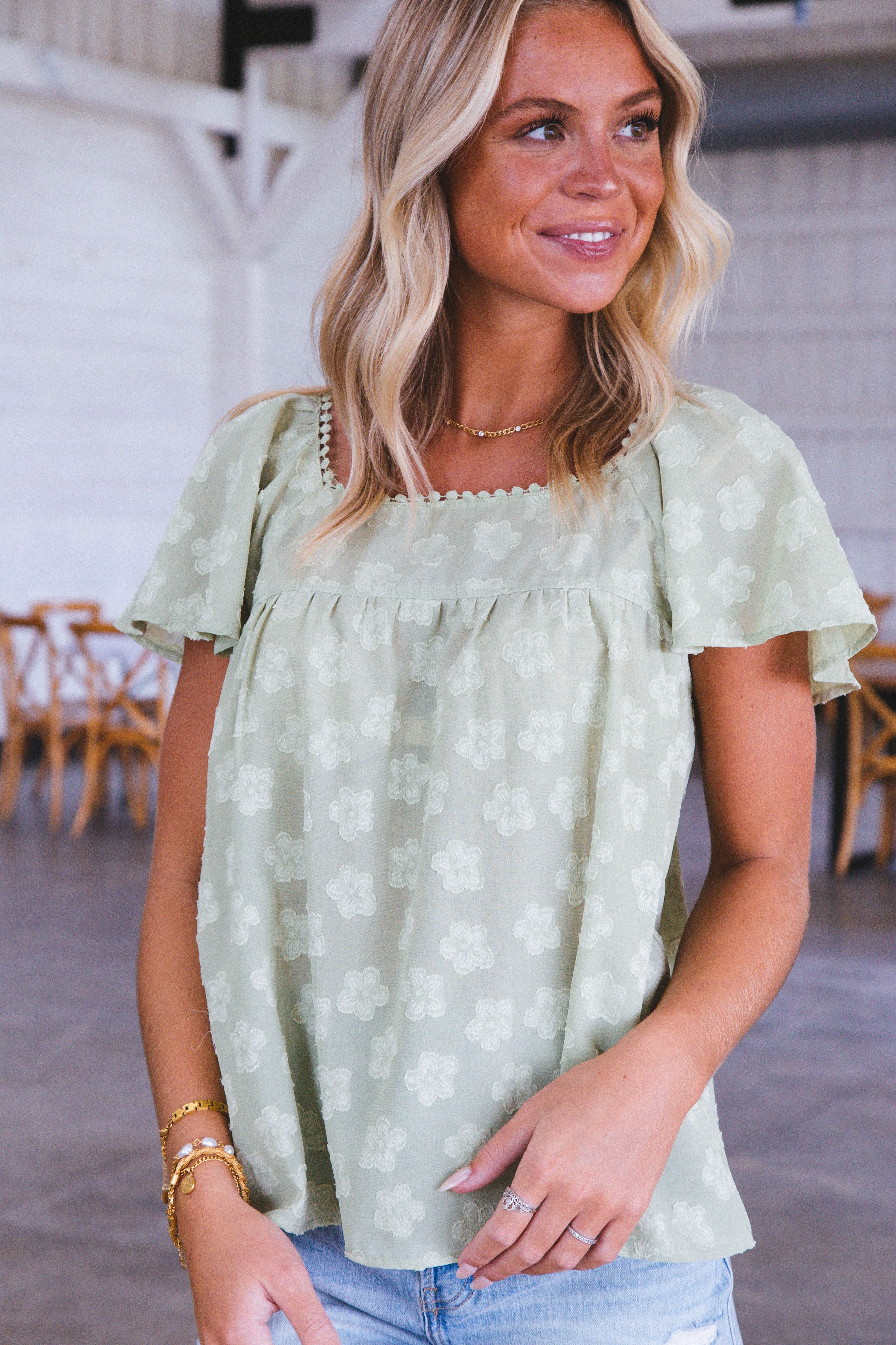 Harper Floral Square Neck Top, Green sold by North & Main Clothing Company product image thumbnail 2